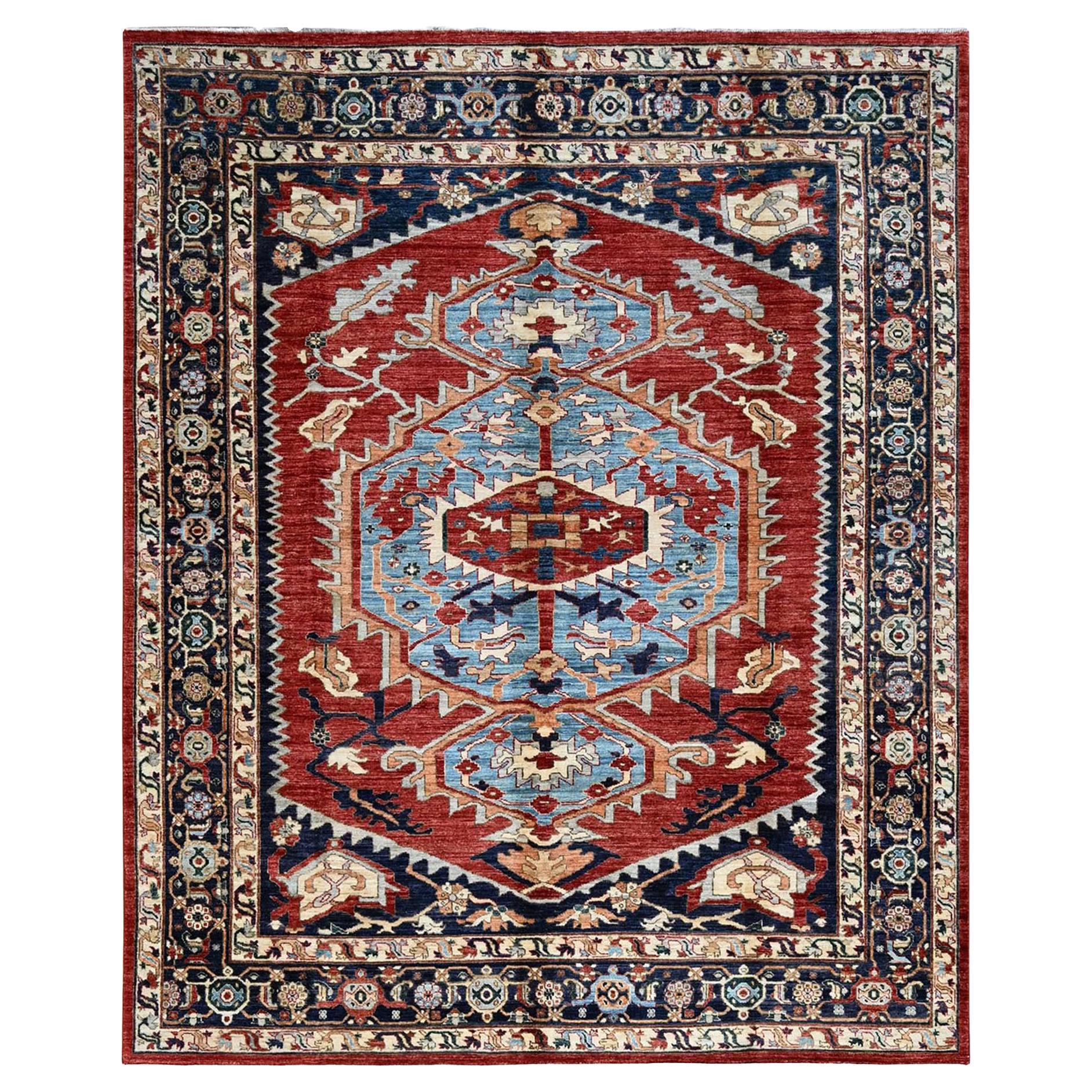 8'1 "x9'8" Roter Peshawar Heriz Handgeknüpfter Weicher Hochgebirgs-Wollteppich Orientalischer Teppich