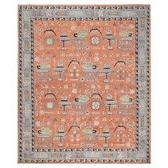 12'1 "x14'6" Orange Klassisches Khotan und Samarkand Design Handgeknüpft Weiche Wolle