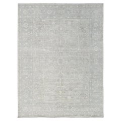 9'x11'10" Oyster White Washed Out Peshawar Handgeknüpfter Orientteppich aus reiner Wolle