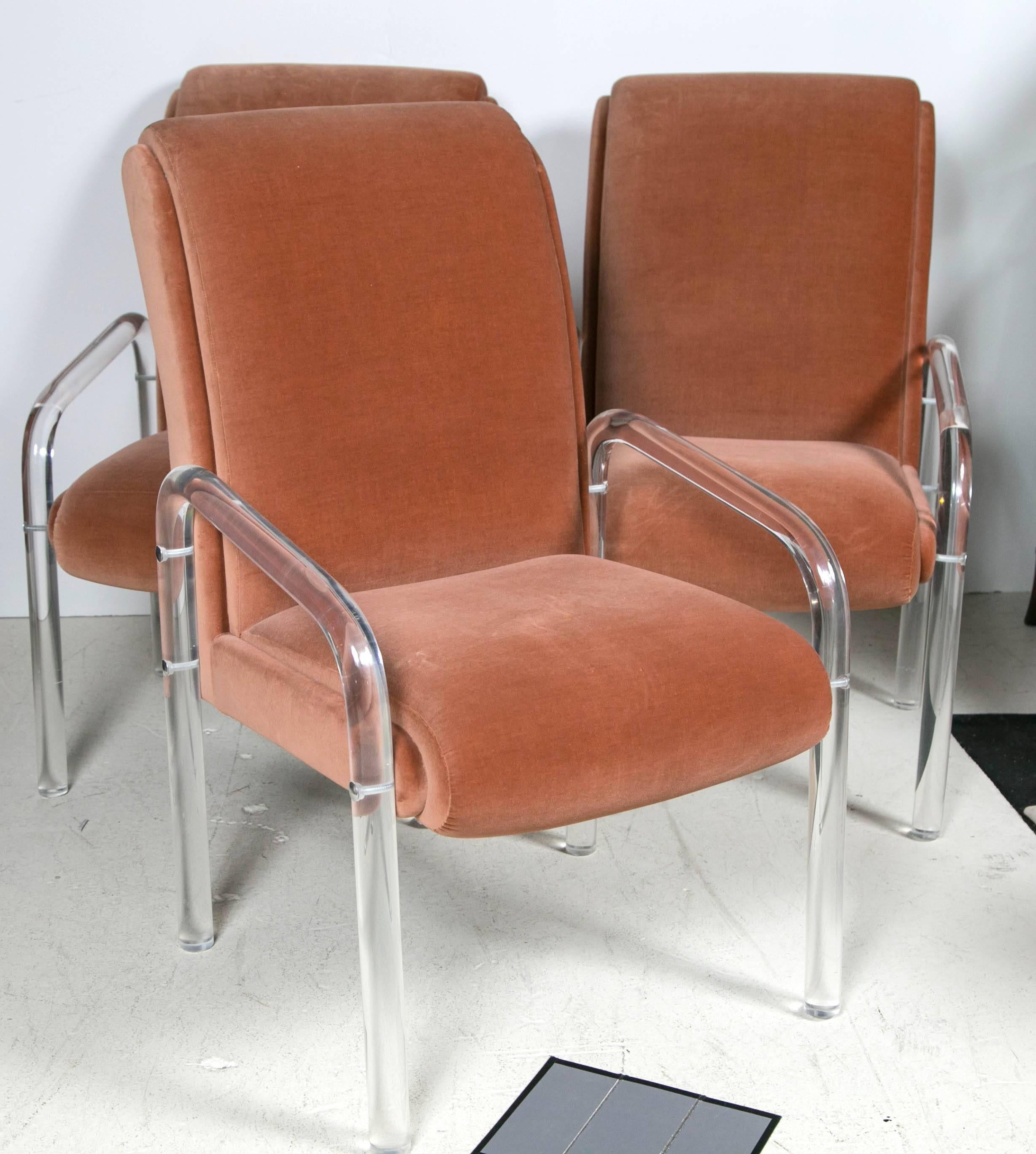 Six Lucite dining chairs, signed 
