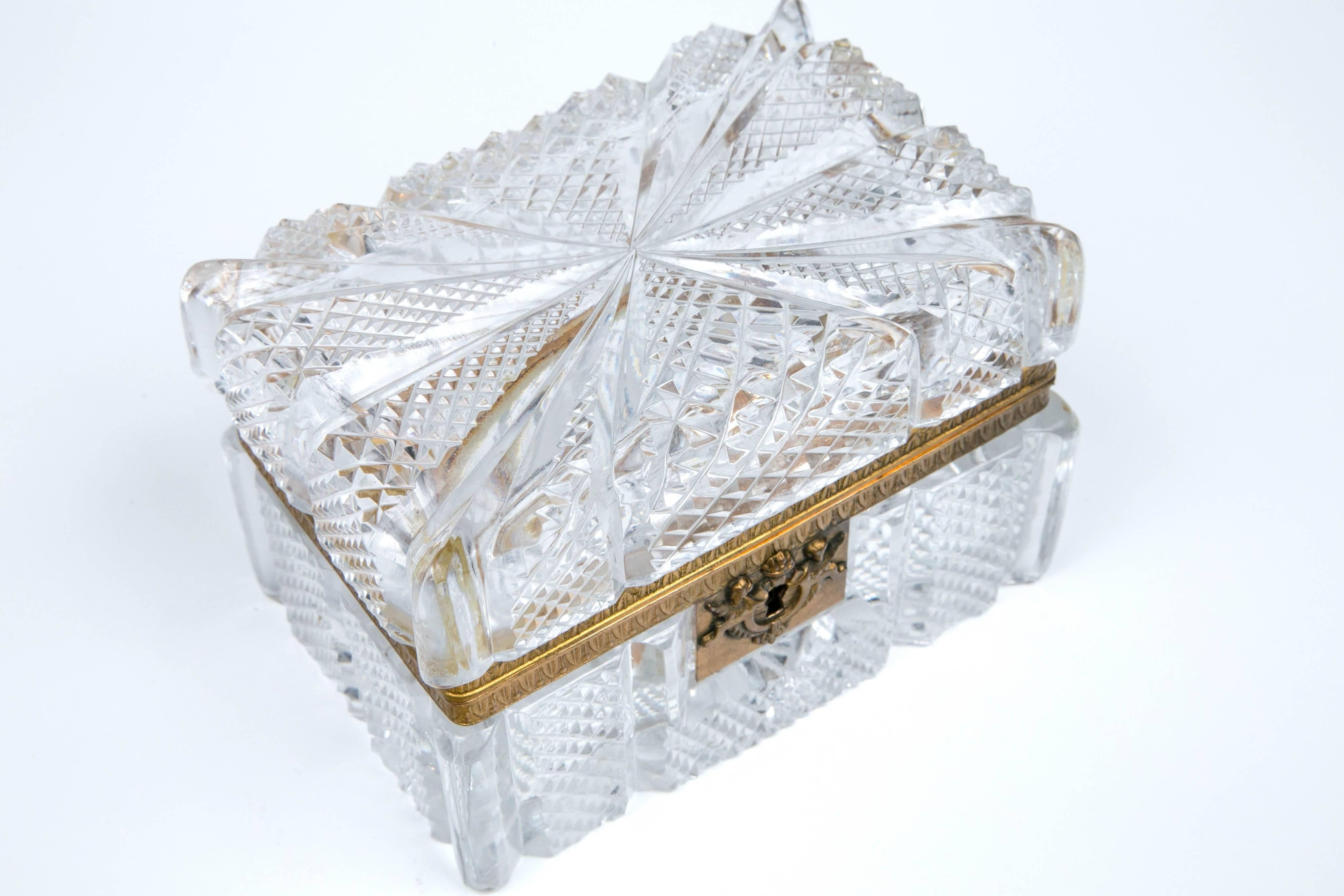 Neoclassical Cut Crystal and Bronze Box For Sale