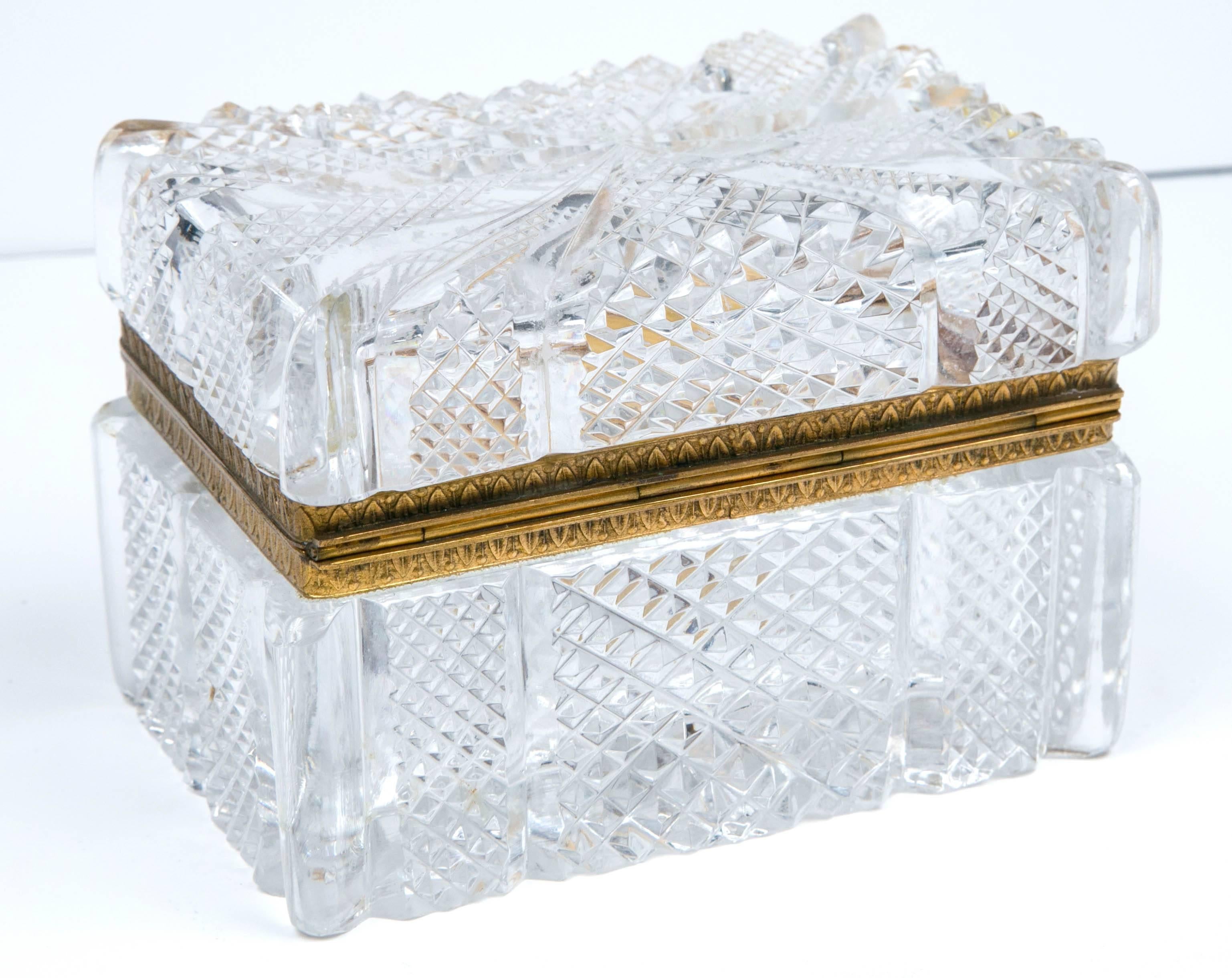 20th Century Cut Crystal and Bronze Box For Sale
