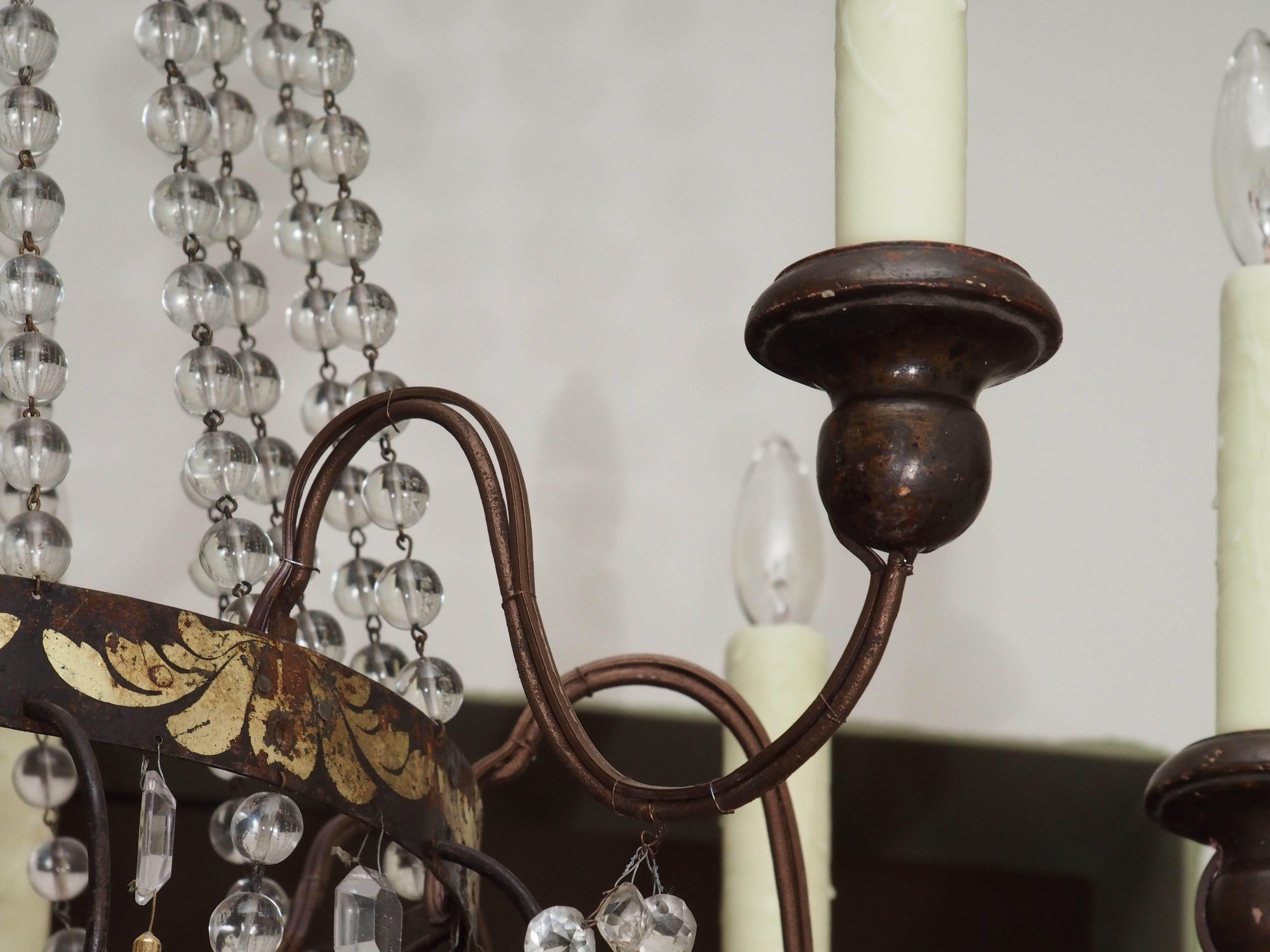 19th Century Italian Empire Tole Chandelier with Crystal Dressing