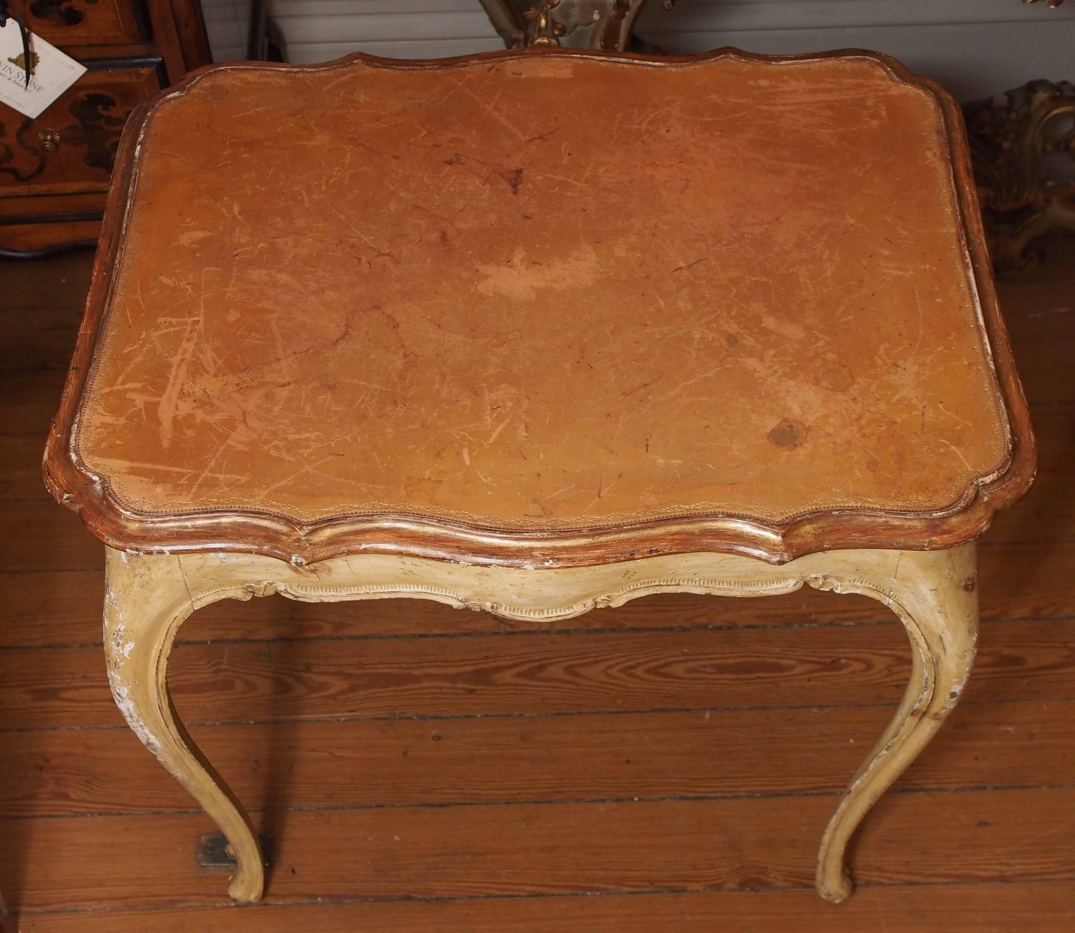 Italian Painted Occasional Table with Leather Top In Good Condition For Sale In Natchez, MS