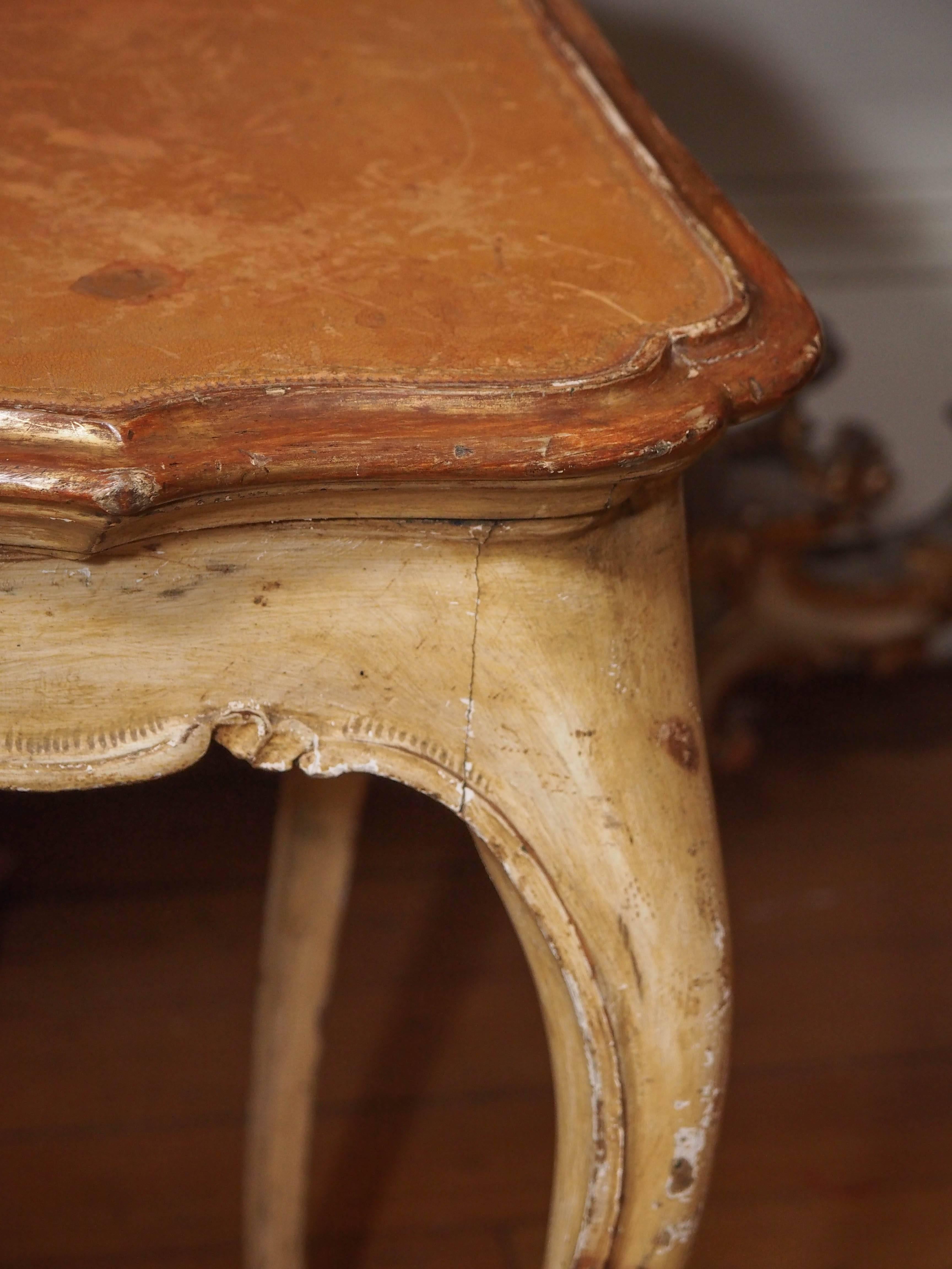 19th Century Italian Painted Occasional Table with Leather Top For Sale