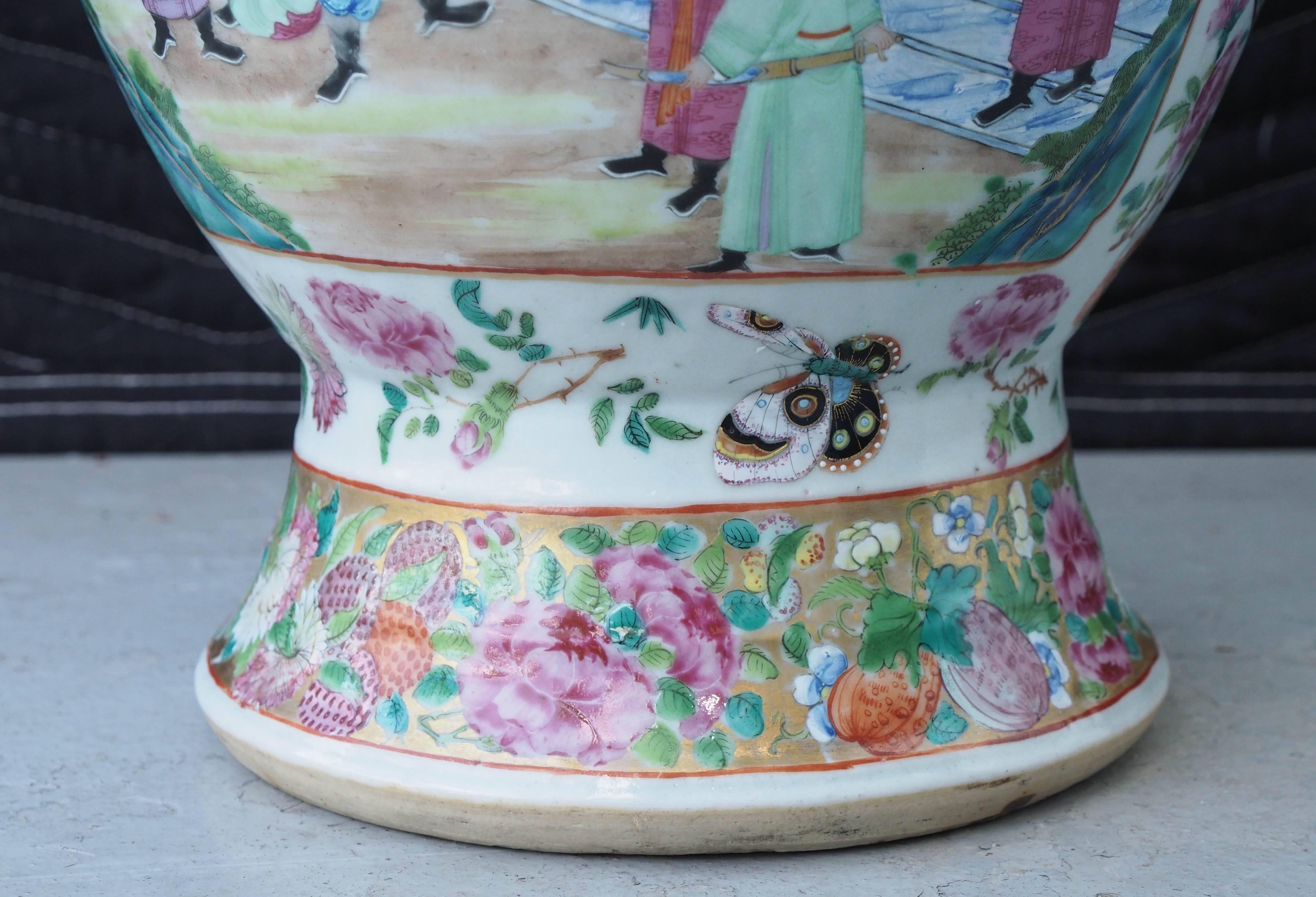 19th Century Chinese Famille Rose Pattern Vase with Snake Handles