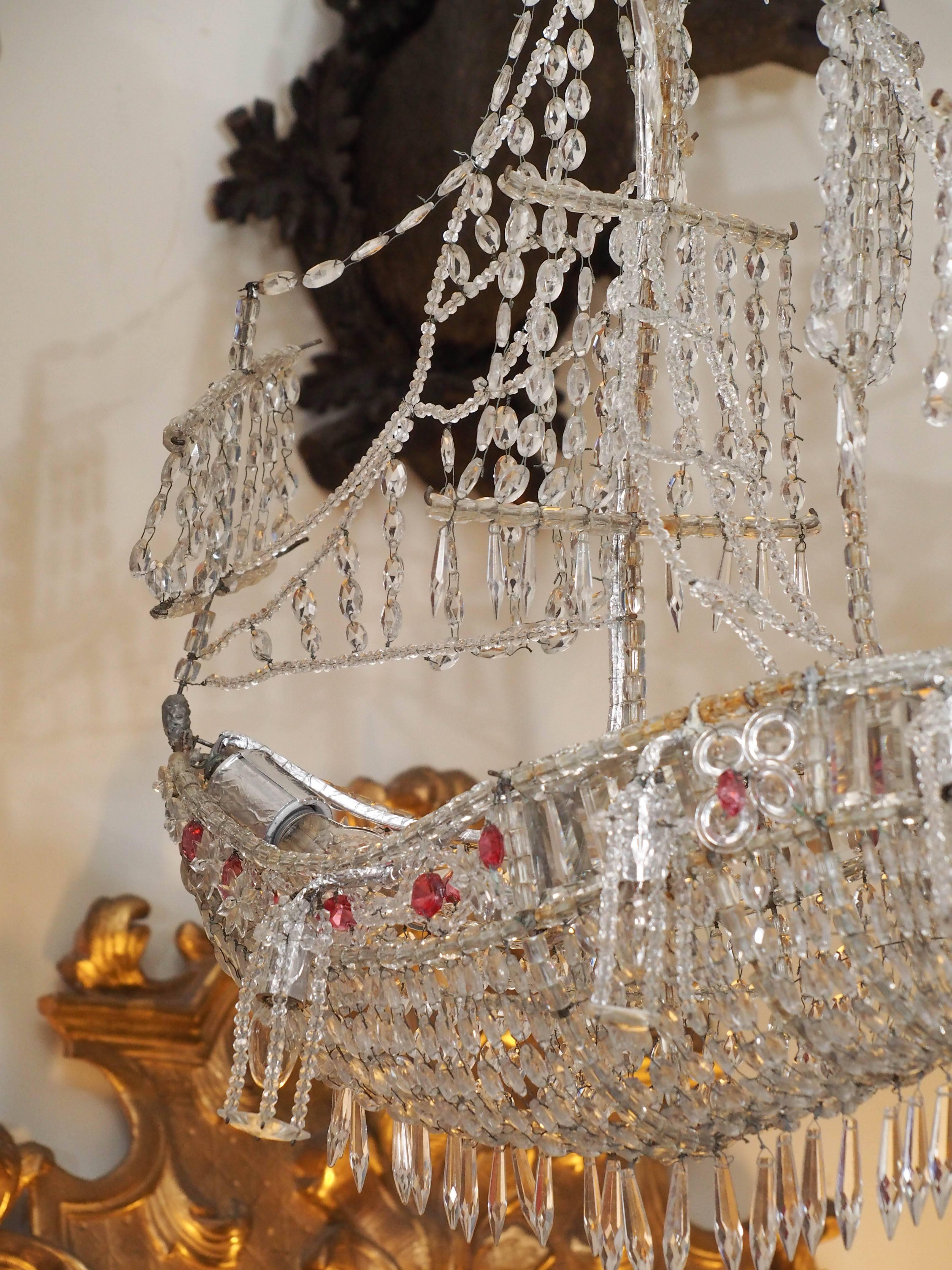 Italian Crystal Chandelier on Wire Frame in the Form of a Ship In Good Condition In Natchez, MS