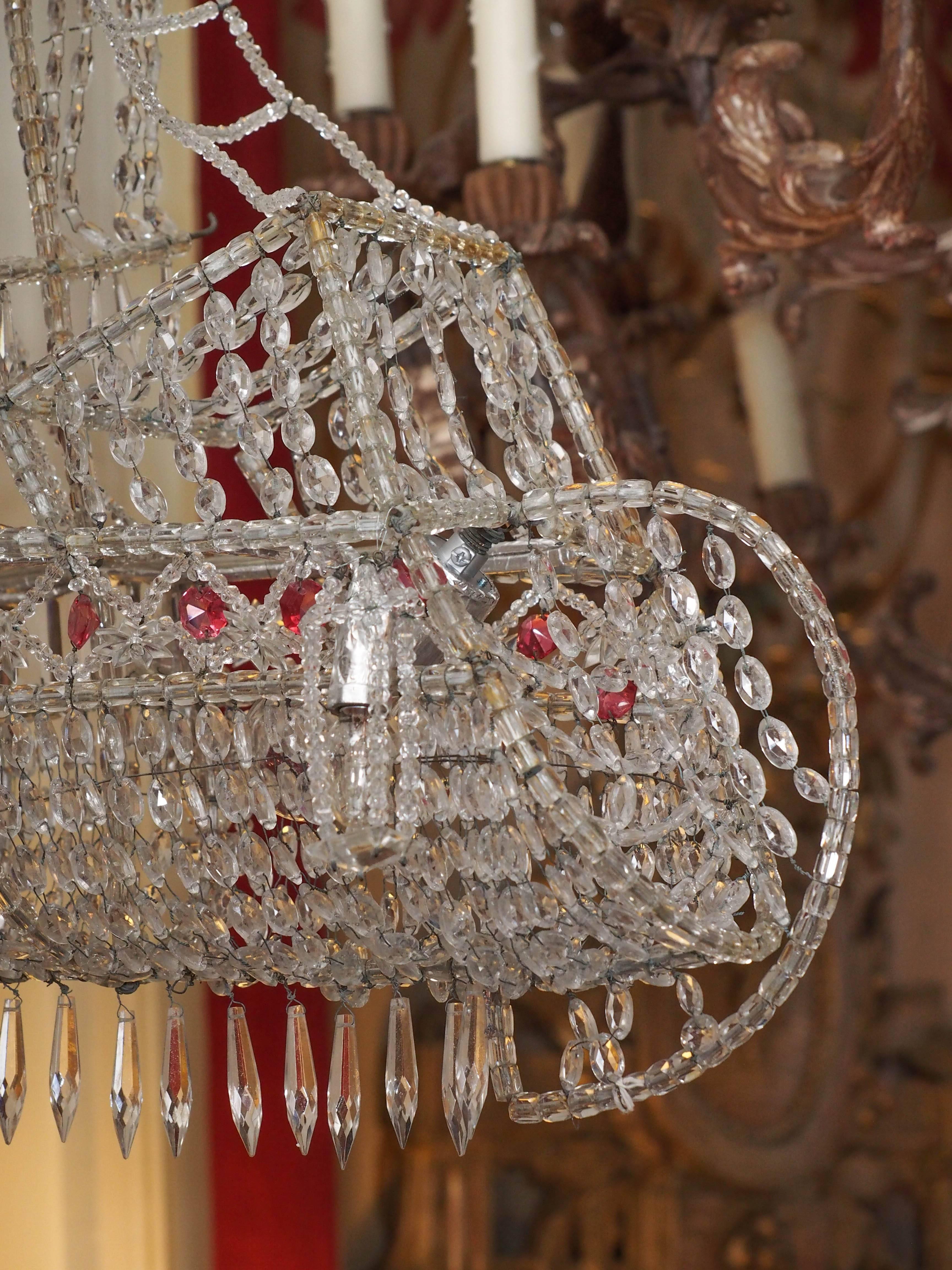 19th Century Italian Crystal Chandelier on Wire Frame in the Form of a Ship