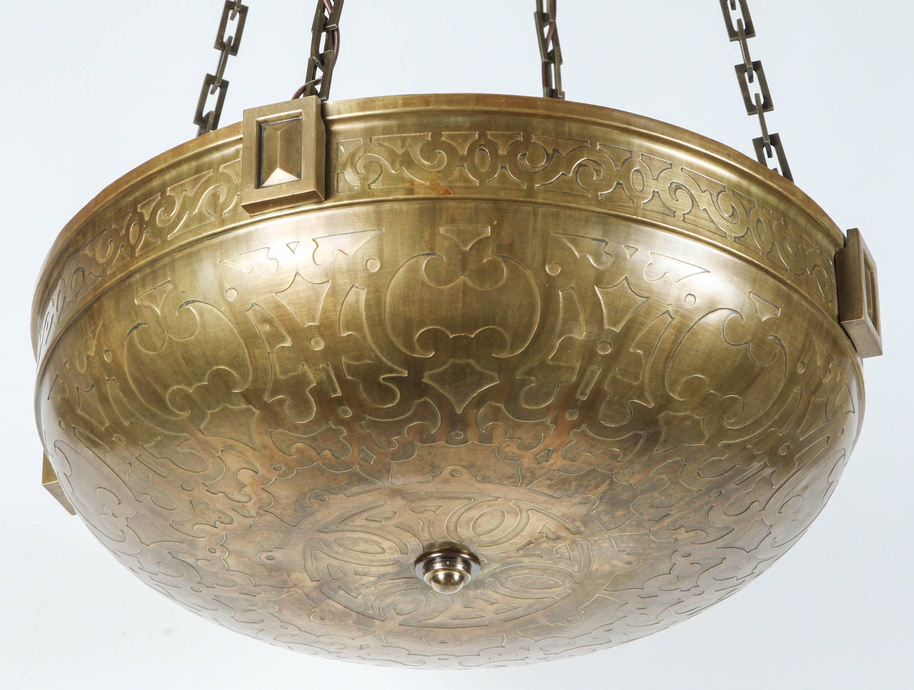 20th Century Moorish Style Acid Etched Bowl Fixture For Sale