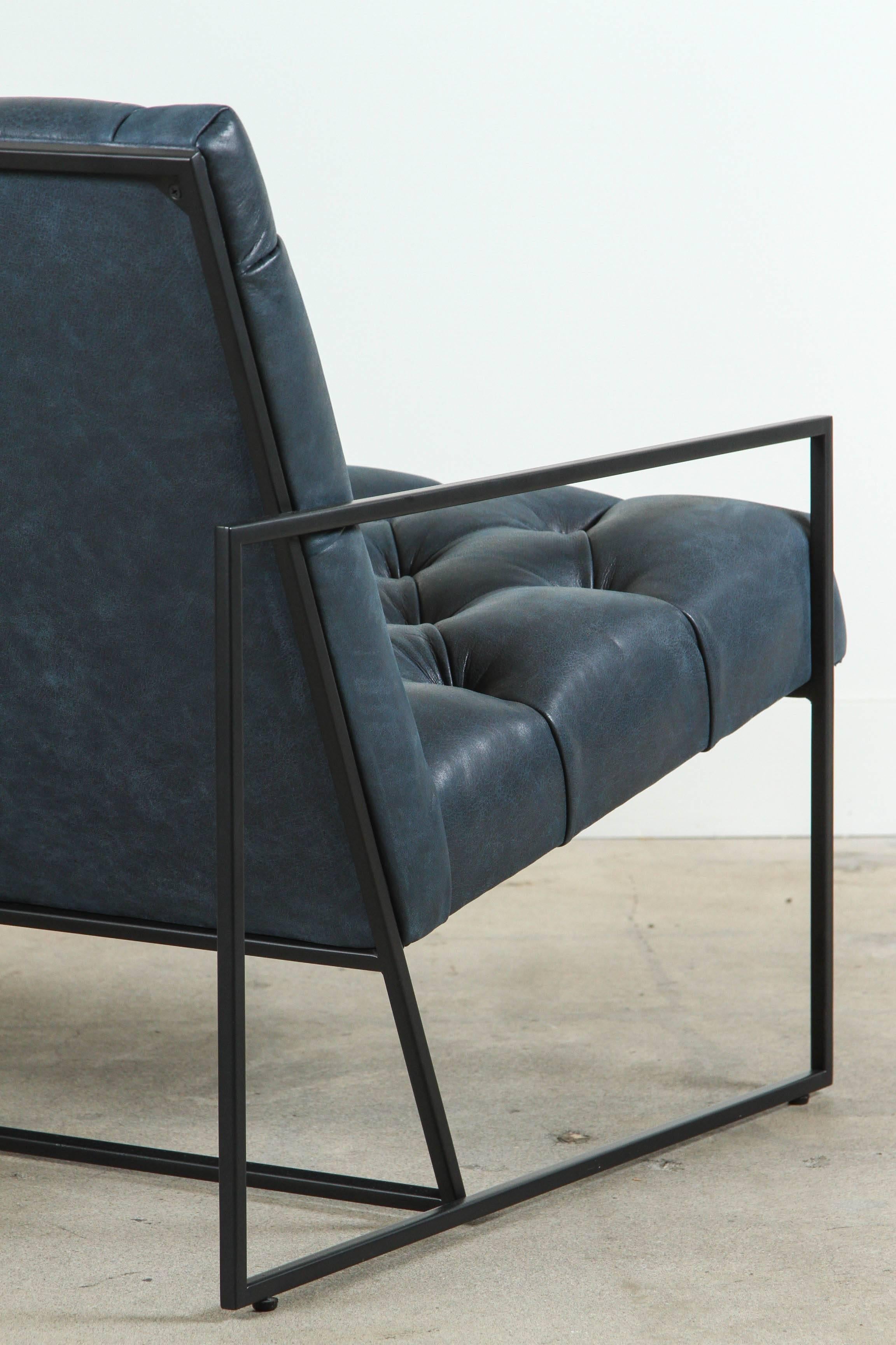 Mid-Century Modern Diamond Tufted Thin Frame Lounge Chair by Lawson-Fenning
