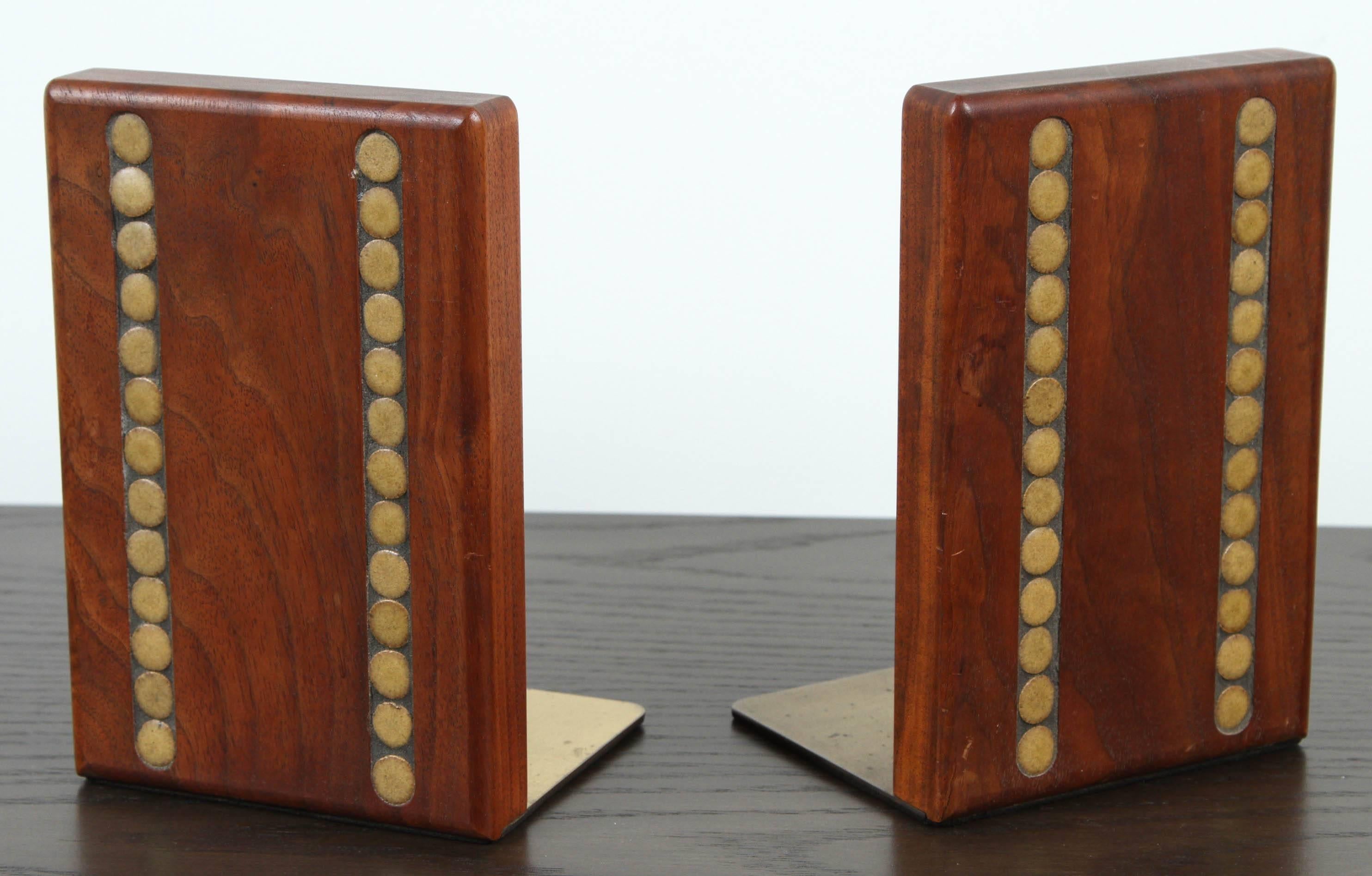 Teak and ceramic bookends by Martz.