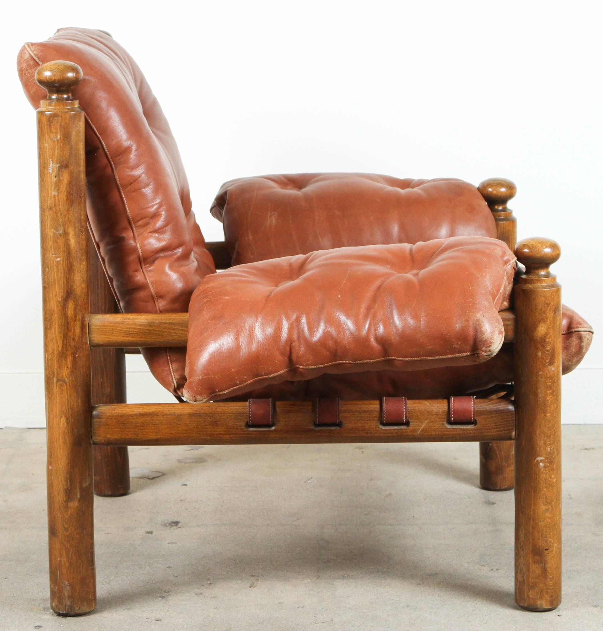 Mid-Century Modern Longhi-Parma Italian Leather Lounge Chair