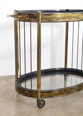 Bernhard Rohne Etched Brass Oval Bar Cart by Mastercraft