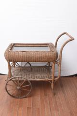 Antique All Original Wicker Bar Cart, with Removable Tray for Service