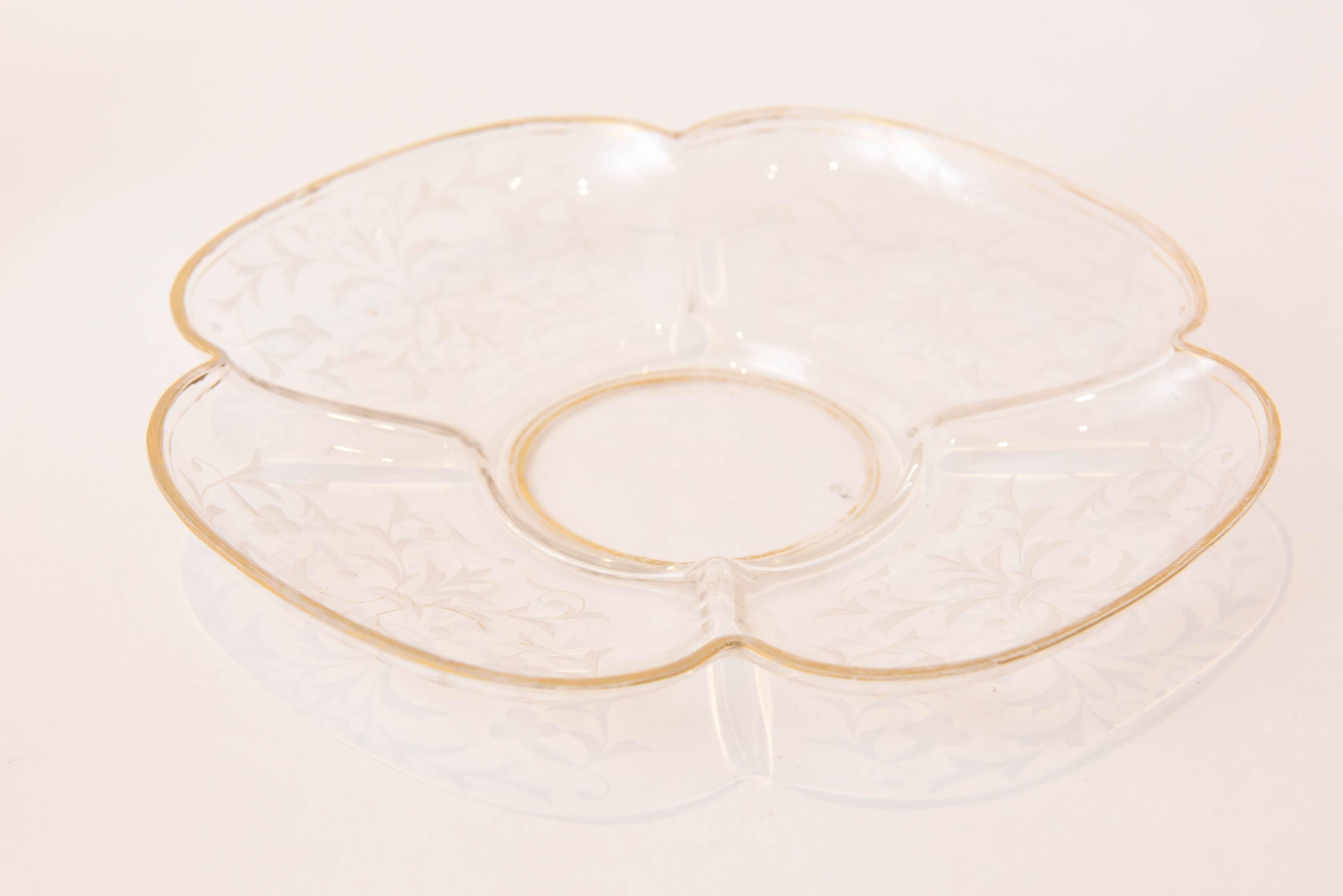 Czech Ten Exquisite Sets of Antique Moser Quatre Foil Bowls with Underplates