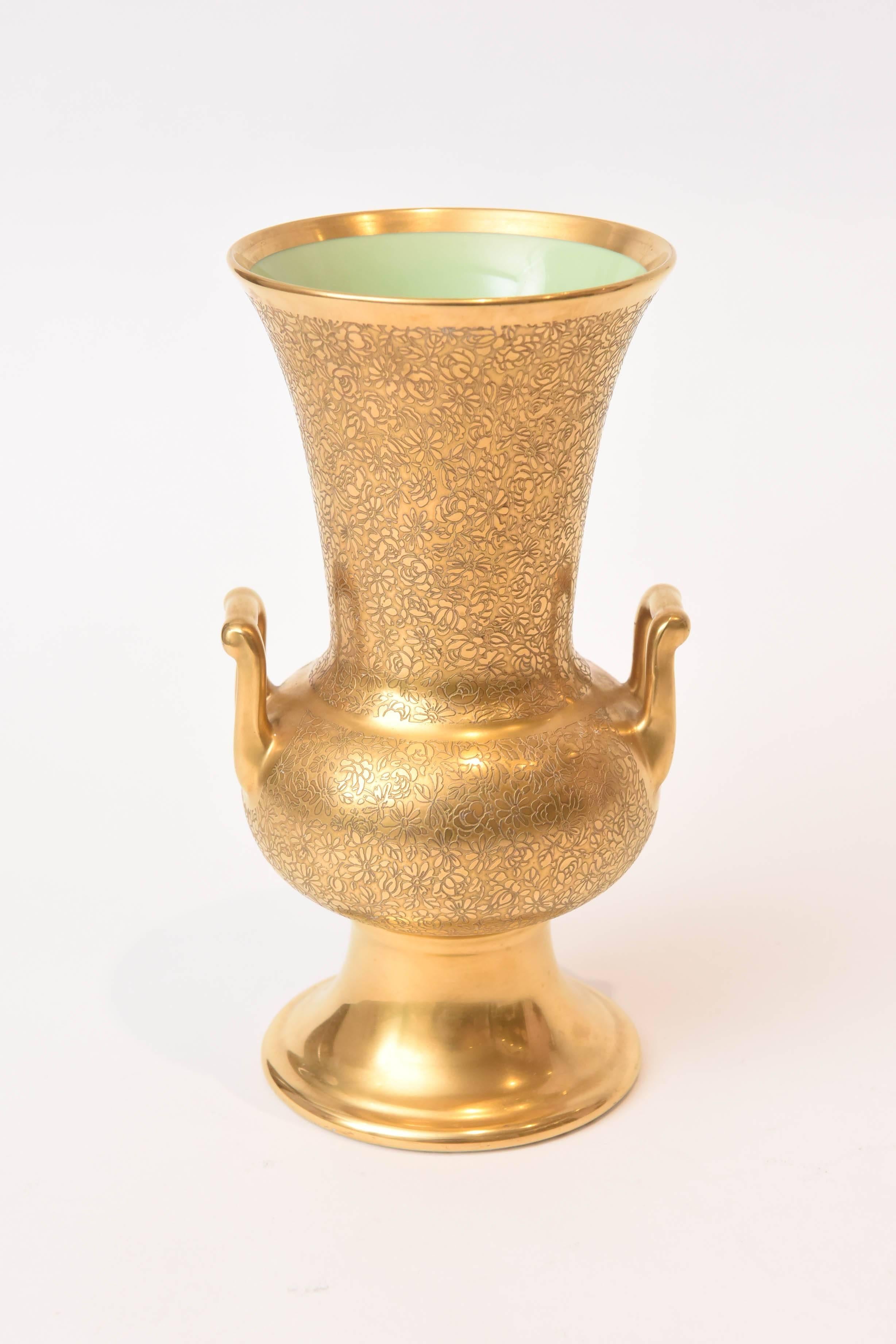 A charming vase in wonderful antique condition from Pickard, America at the period where they decorated other factories pieces in their heavily applied gold designs. This stunning vase features one of the company's oldest hallmarks and the gold has