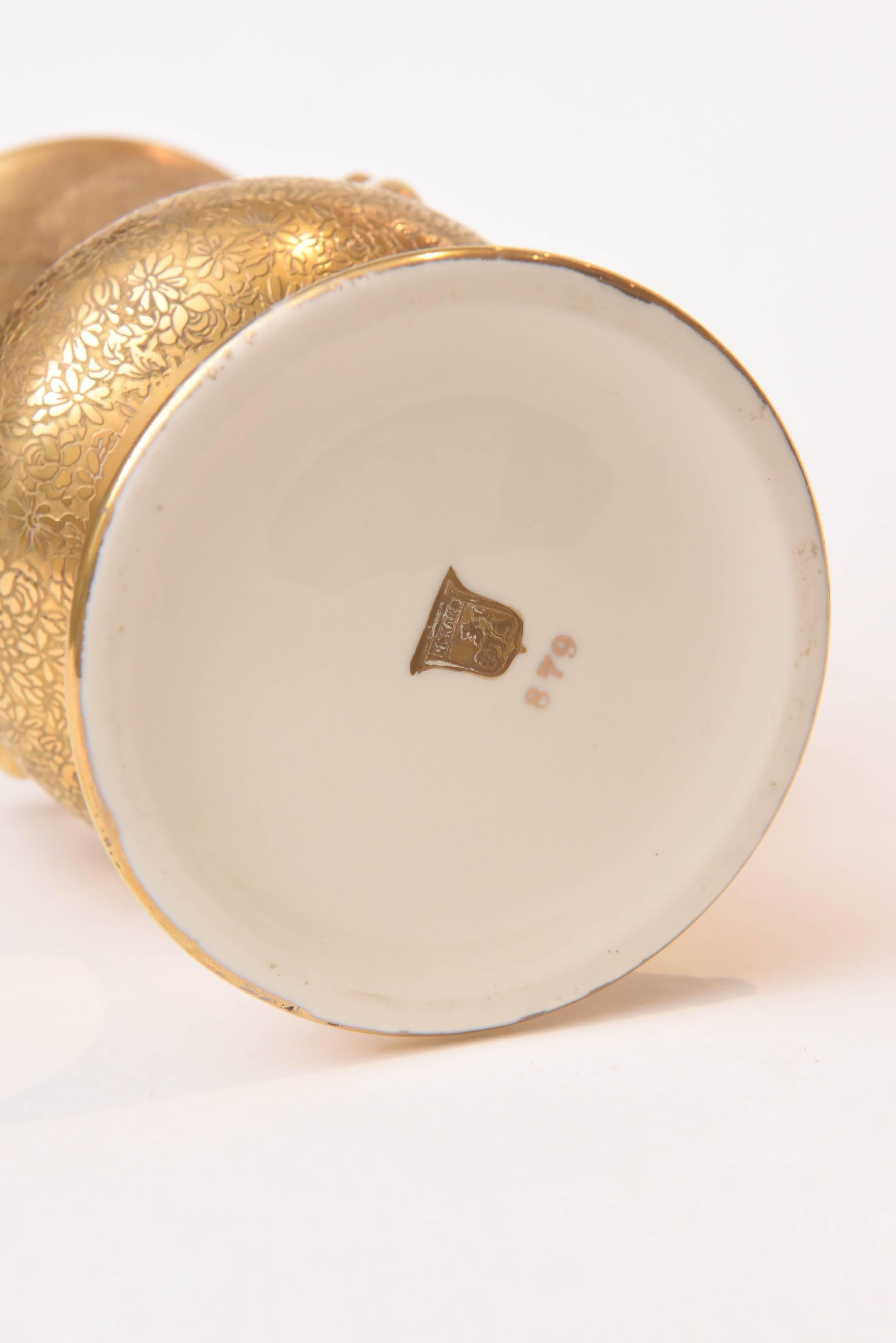Antique All-Over 24-Karat Gold Acid Etched Handel Vase with Light Green Interior 1