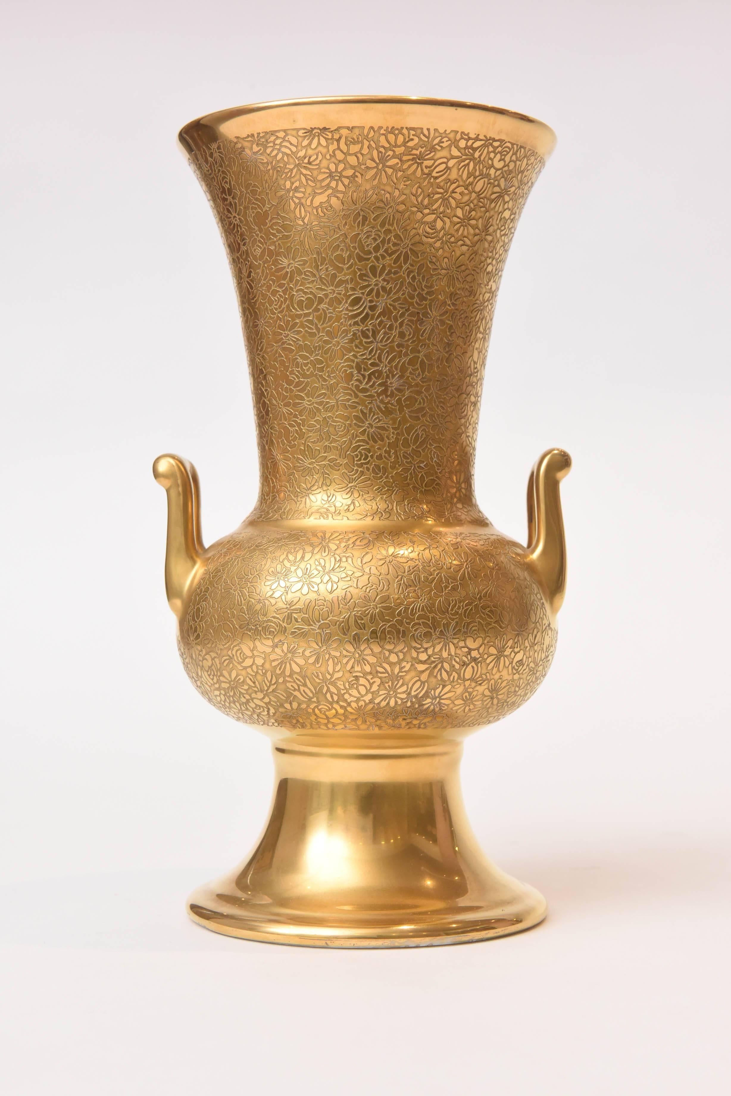 Antique All-Over 24-Karat Gold Acid Etched Handel Vase with Light Green Interior 2
