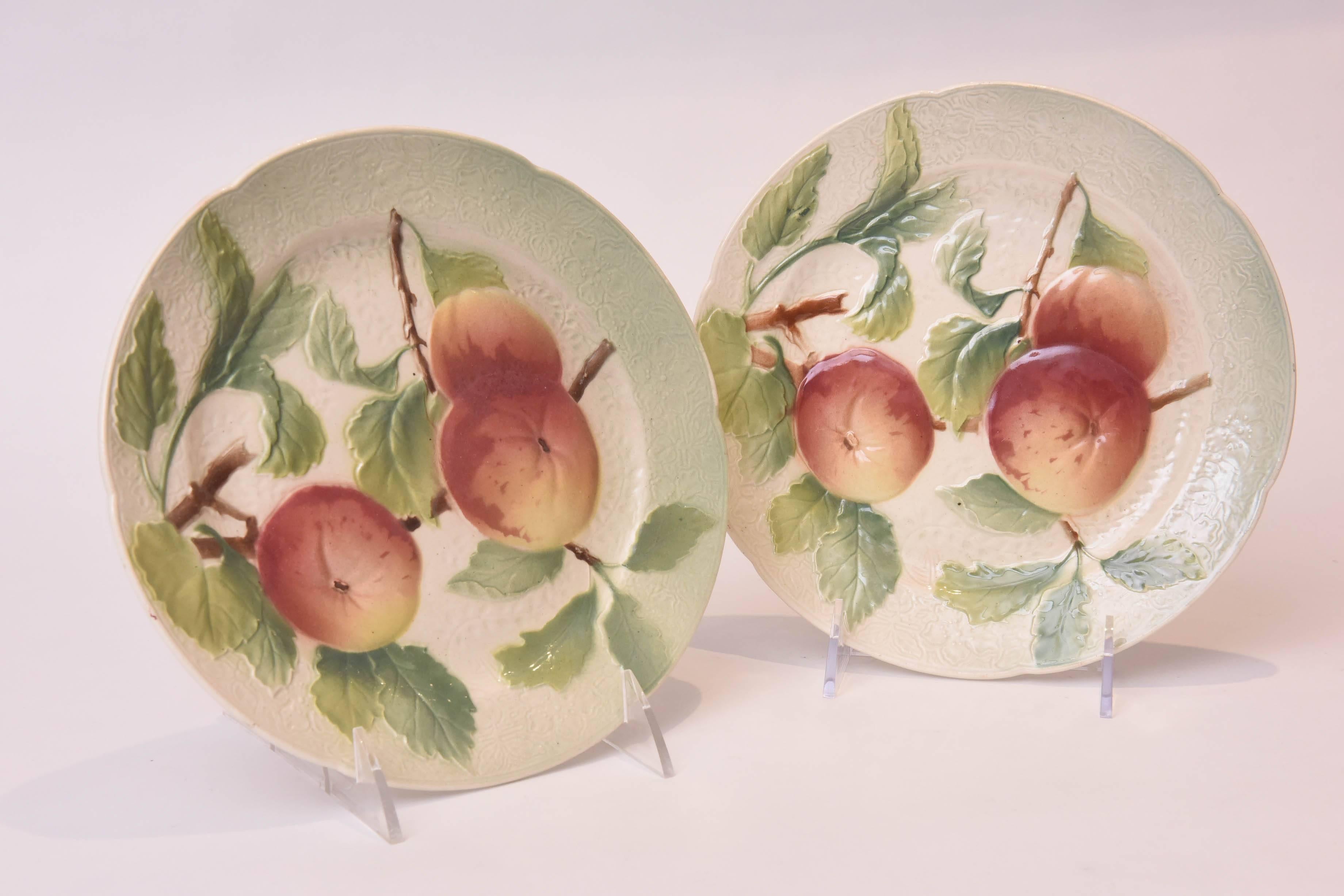 Early 20th Century Pair of Antique French Majolica Fruit Plates