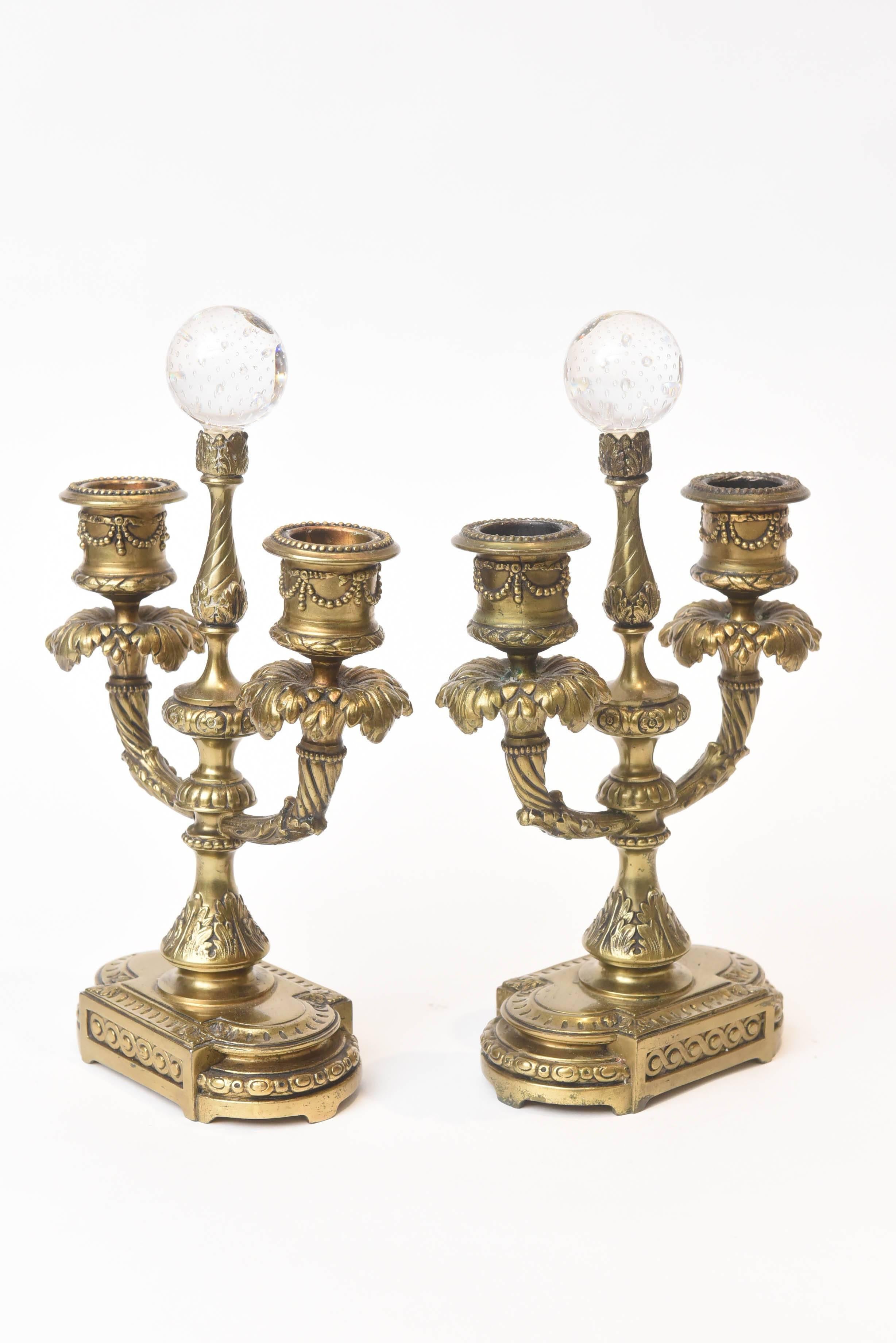 American Elaborate Gilt Metal And Crystal Three-Piece Table Top Centerpiece Set