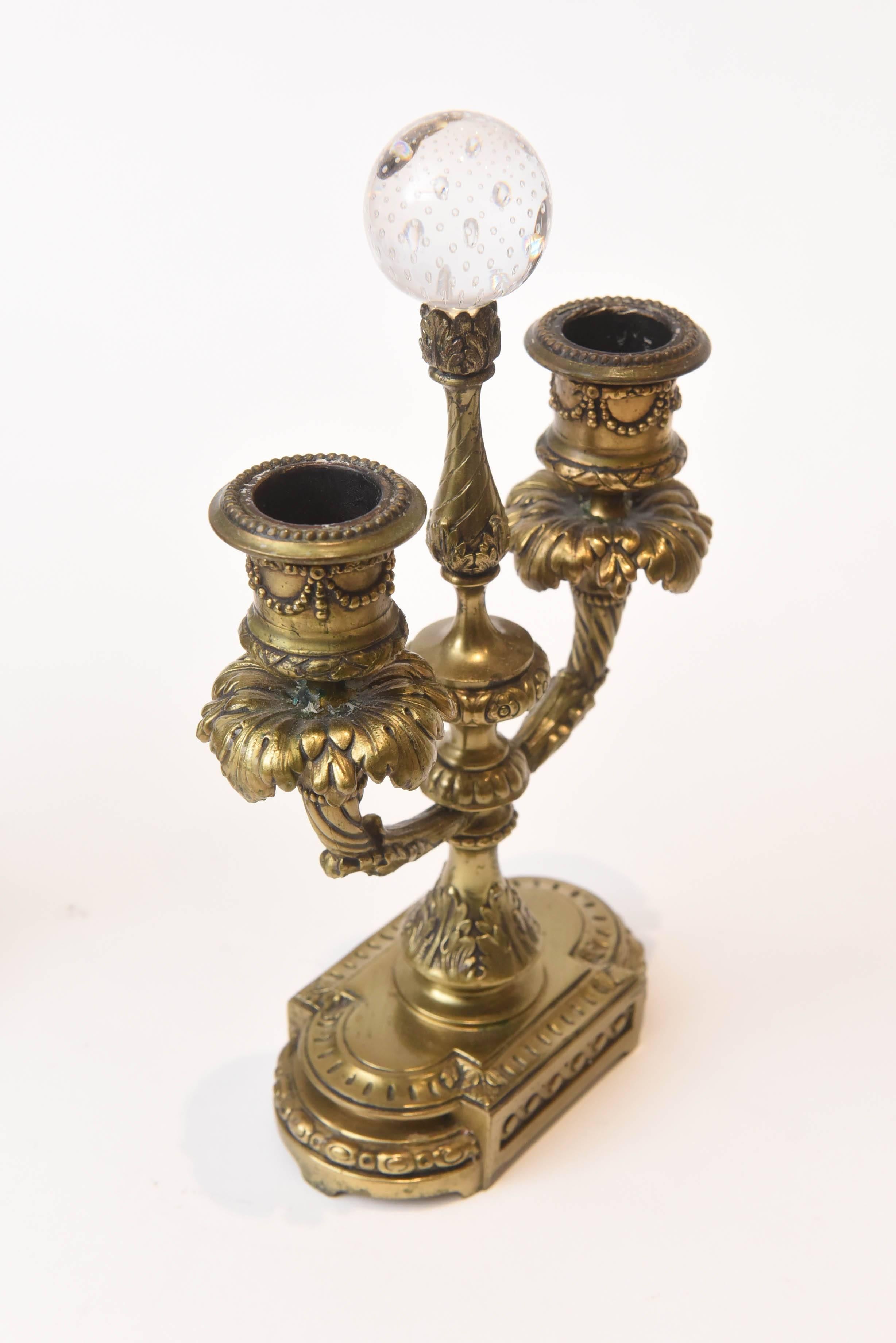 Brass Elaborate Gilt Metal And Crystal Three-Piece Table Top Centerpiece Set
