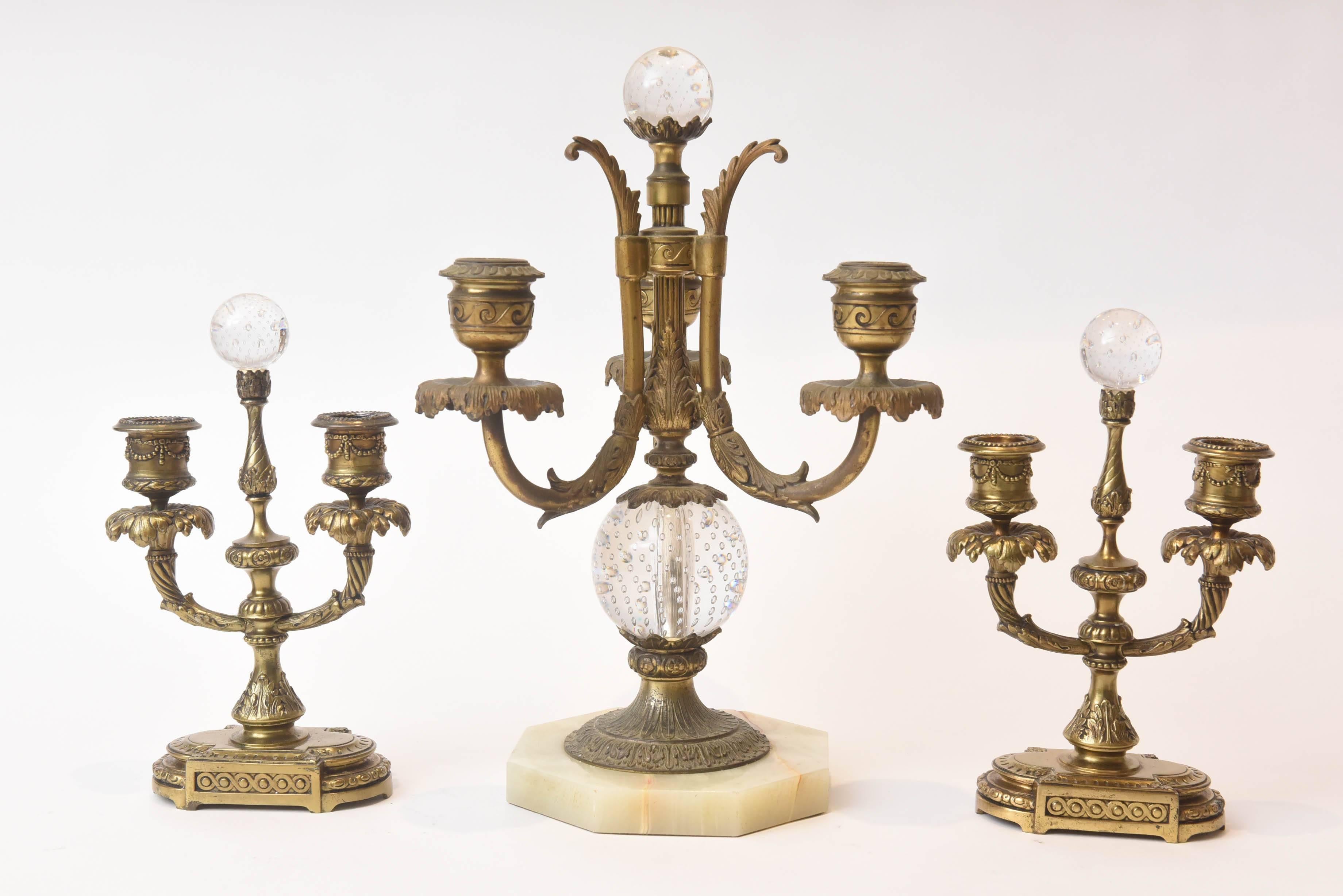 Elaborate Gilt Metal And Crystal Three-Piece Table Top Centerpiece Set 2