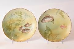 Set of 12 Fish Plates, Featuring Full Flora Fauna Background, Orchids, Seaweed