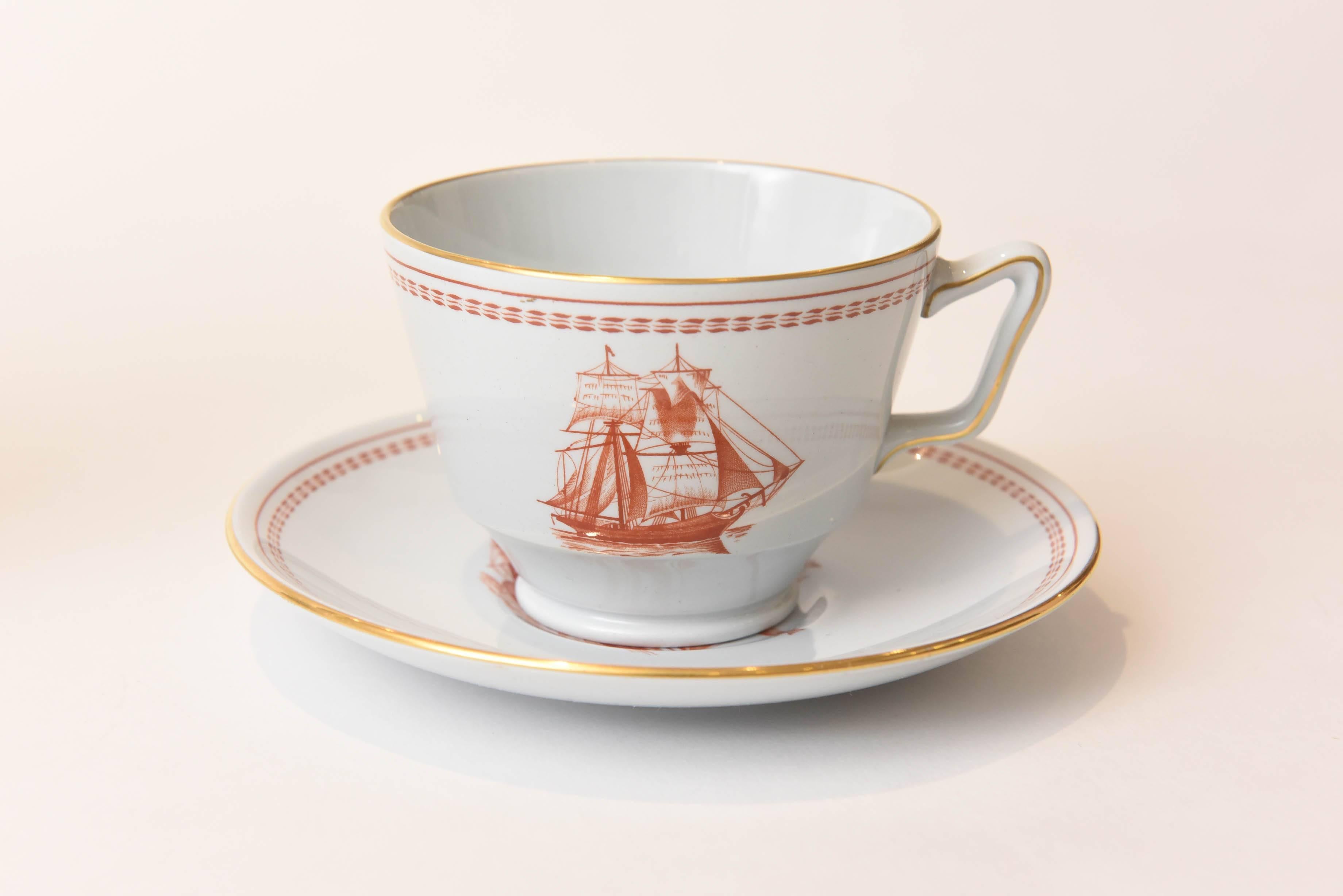 One of Spode's most collectible and successful Chinese export style patterns in the Tradewinds Red featuring various Sailing Ships or 