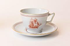 Complete Service for 12, 52 Pieces Spode "Tradewinds" Red Clipper Ships