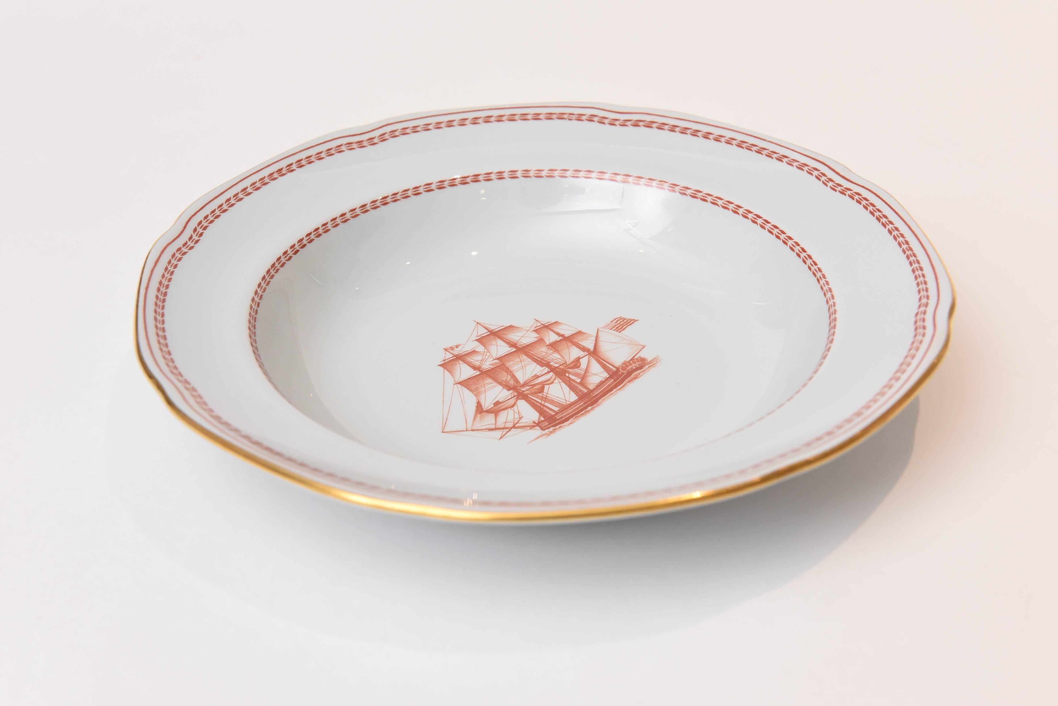 One of Spode's Classic patterns in their Chinese Export style in red and trimmed in 24-karat gold. The perfect place setting piece and all are in wonderful vintage condition.
