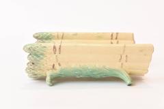 Antique Majolica Asparagus Cradle, Hand-Painted with Pedestal Feet