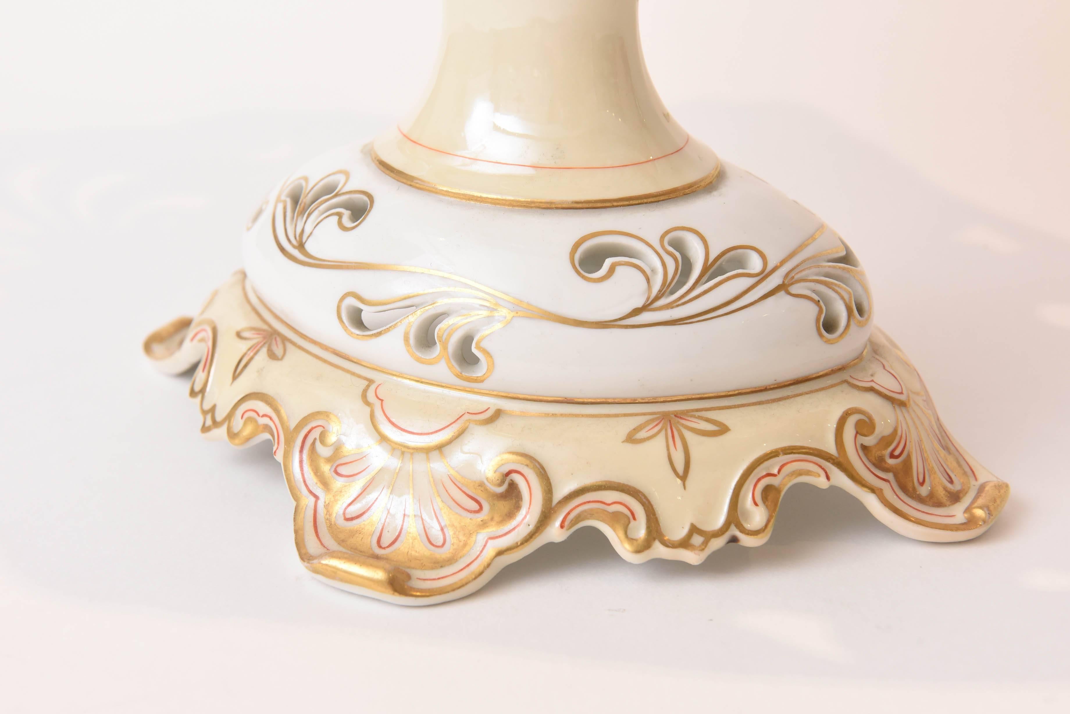French 19th Century Old Paris Porcelain Centerpiece, Hand-Painted Florals For Sale