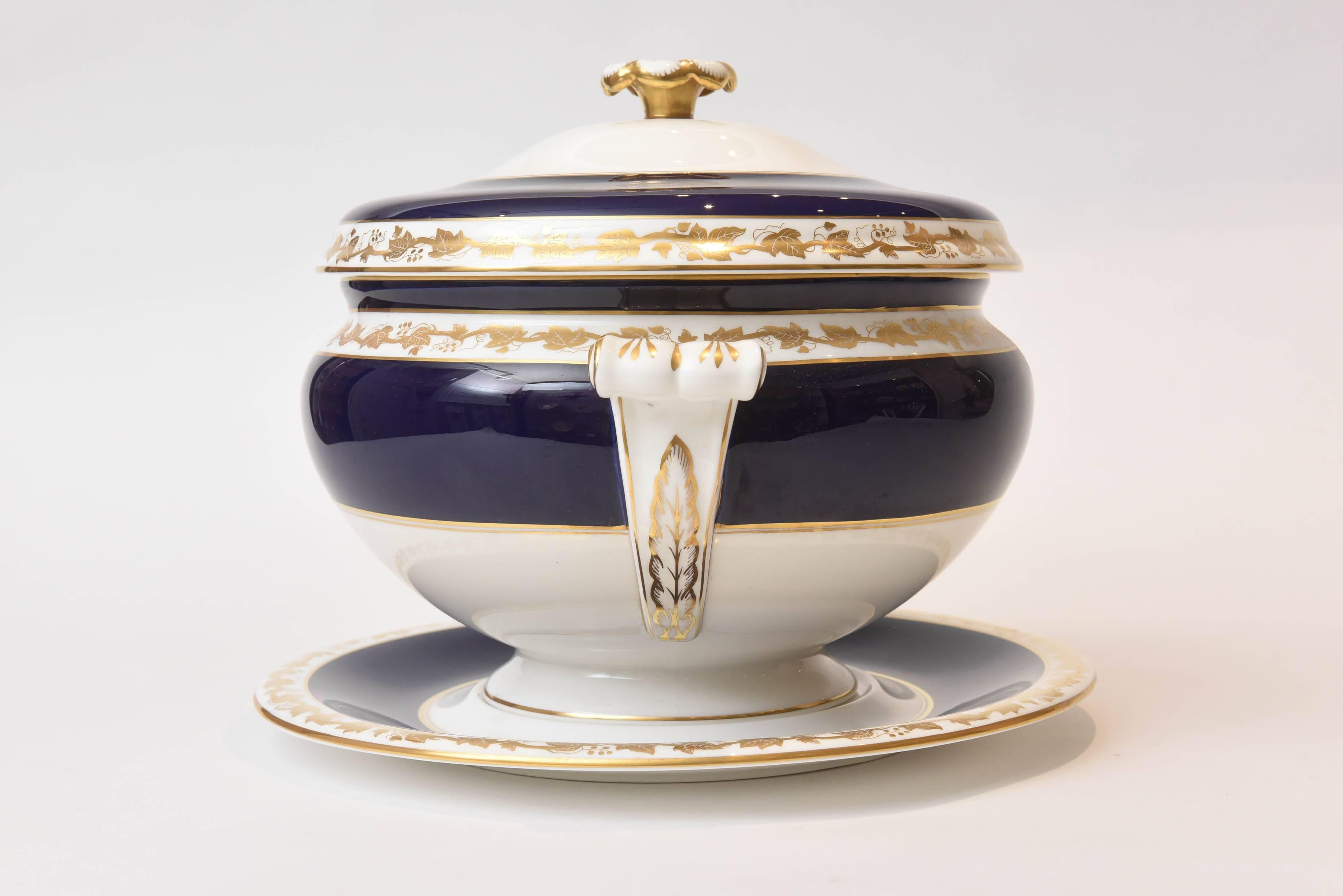 English Wedgwood Cobalt Blue Soup Tureen and Stand, 