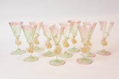 Antique Venetian Goblets, Pink-Green with Dolphin Figural Stems. Sold Individual