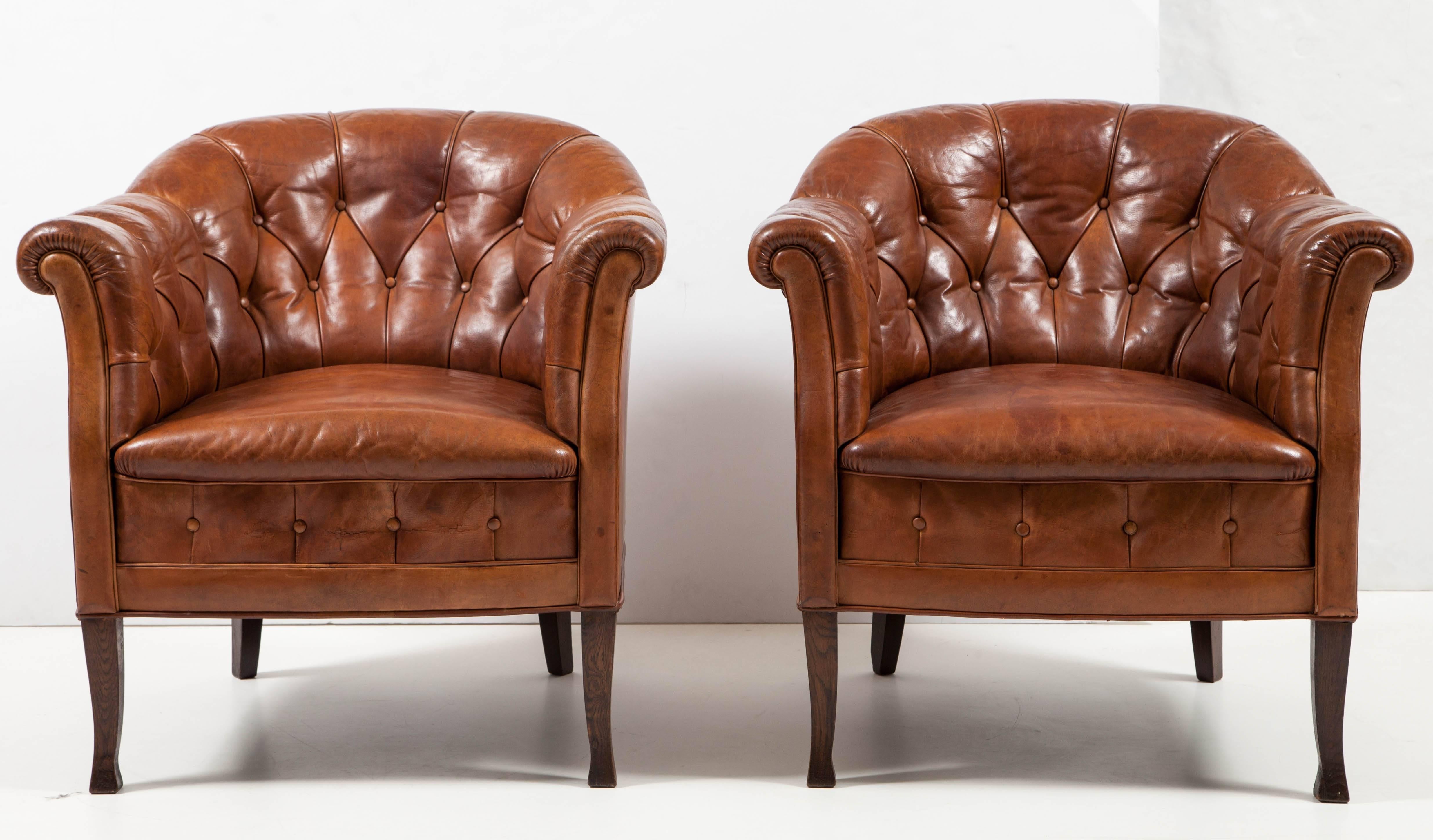 Pair of Swedish Leather Club Chairs In Good Condition In New York, NY
