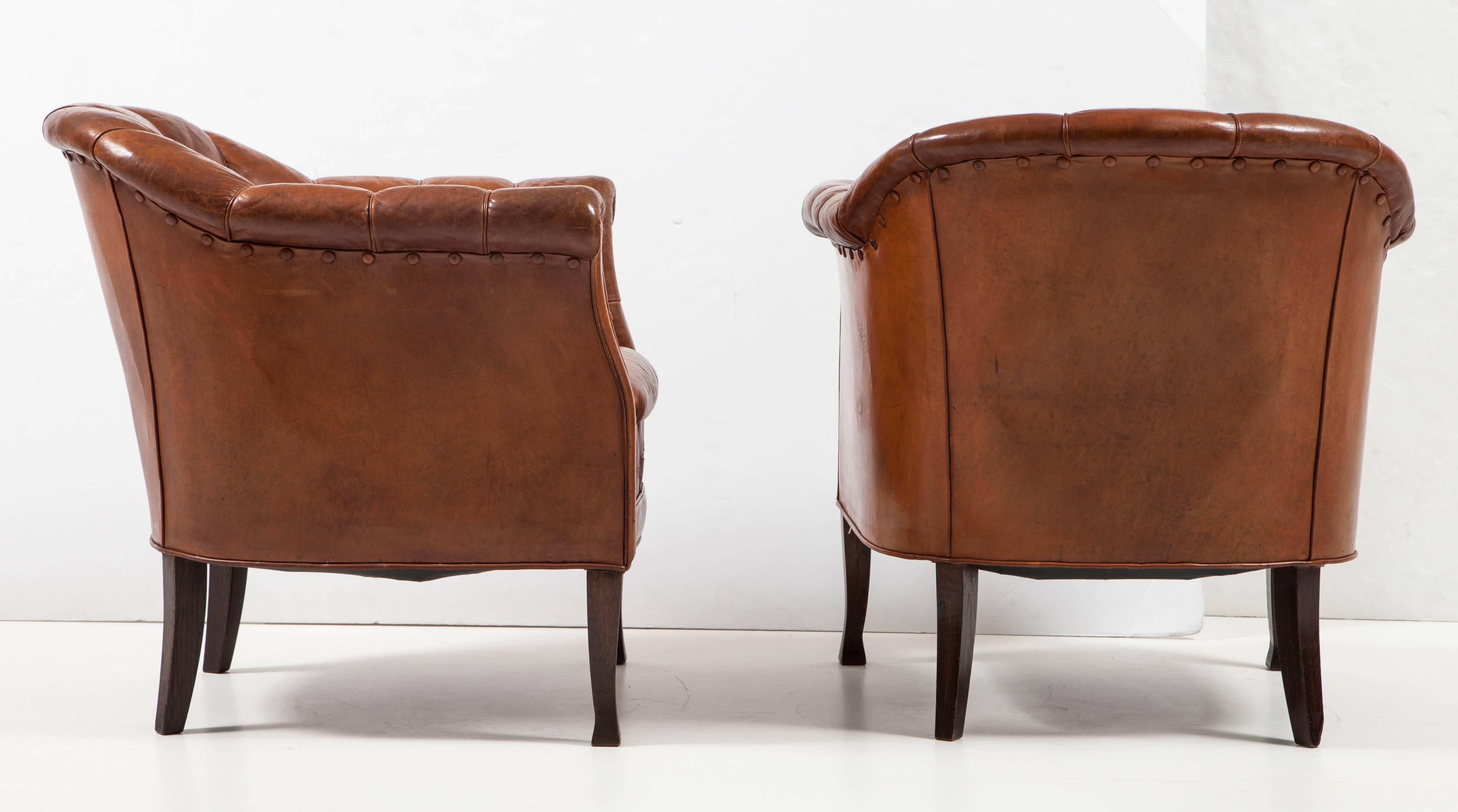 Pair of Swedish Leather Club Chairs 1