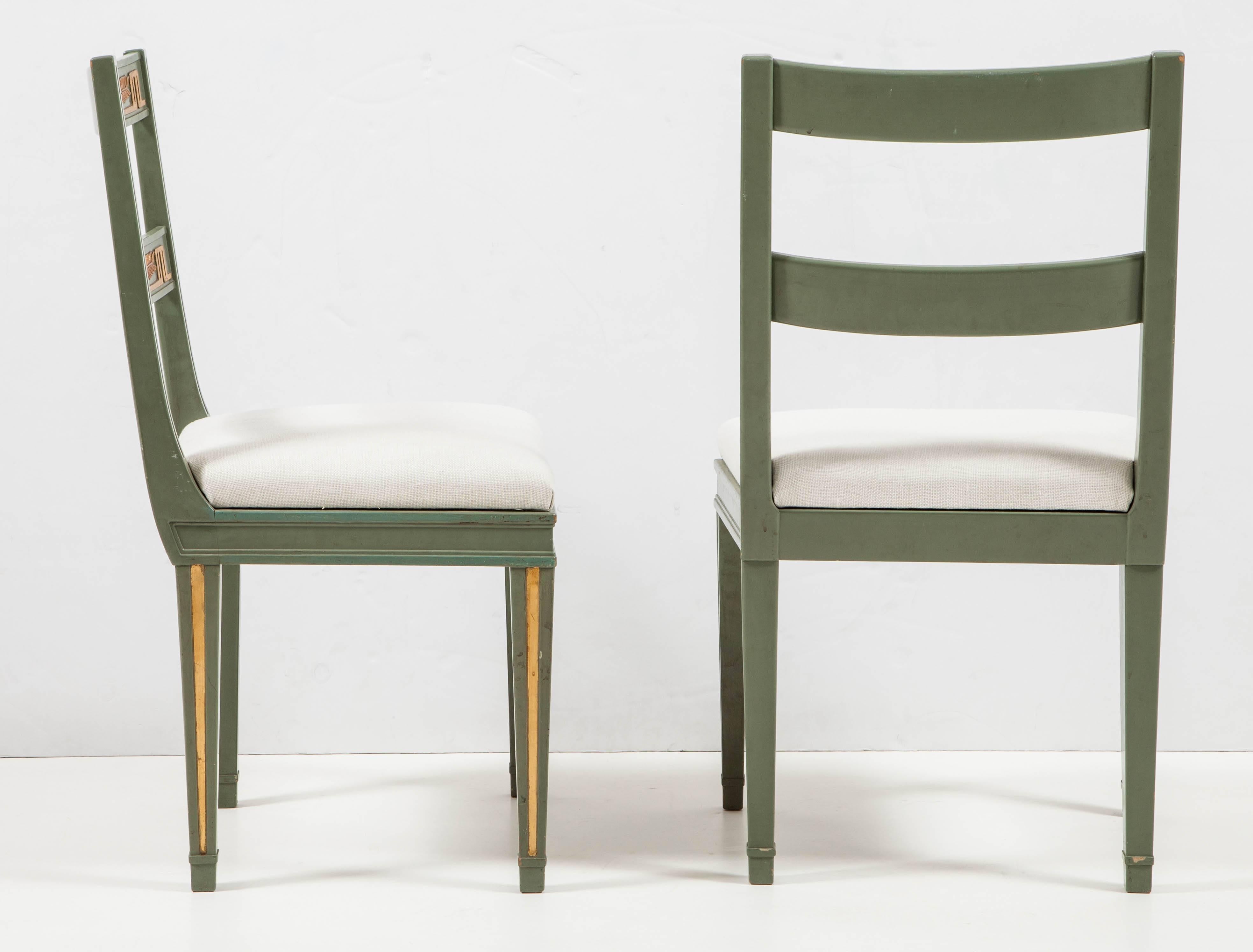 Scandinavian Modern Pair of Carl Malmsten Painted and Parcel-Gilt Side Chairs