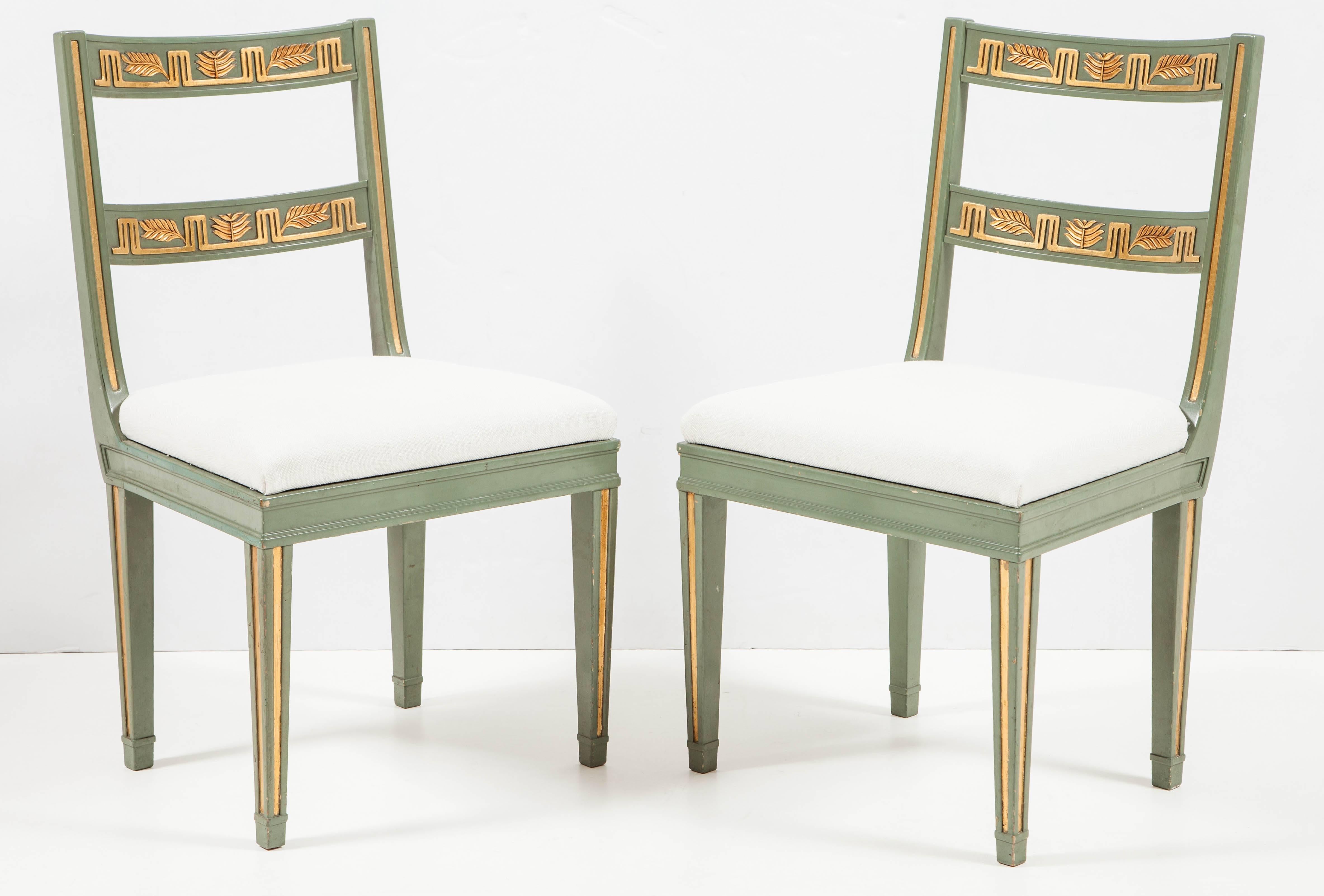 Mid-20th Century Pair of Carl Malmsten Painted and Parcel-Gilt Side Chairs