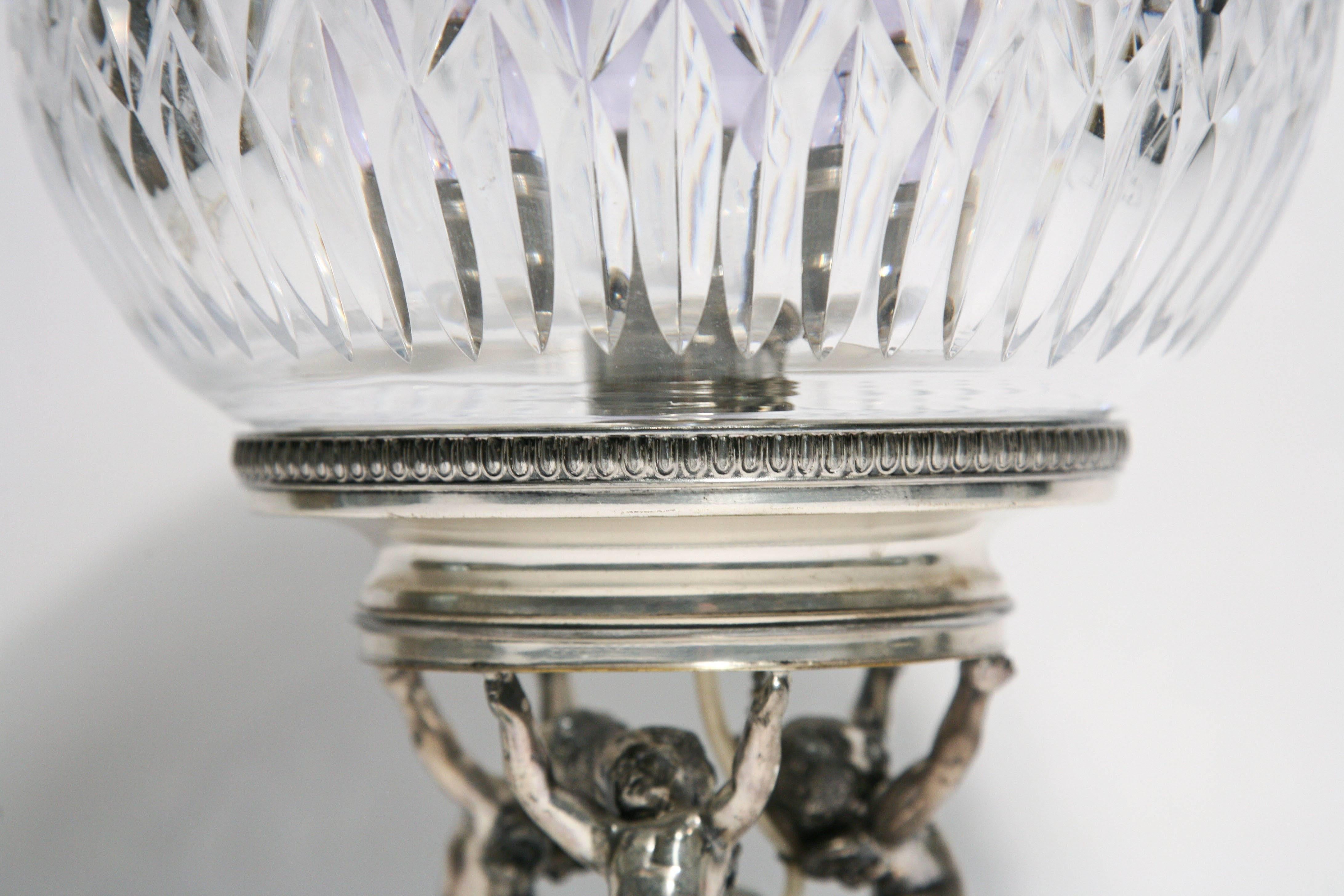 Early 20th Century Antique Crystal and Silver Plate Figural Desk or Table Light, Signed Pairpoint