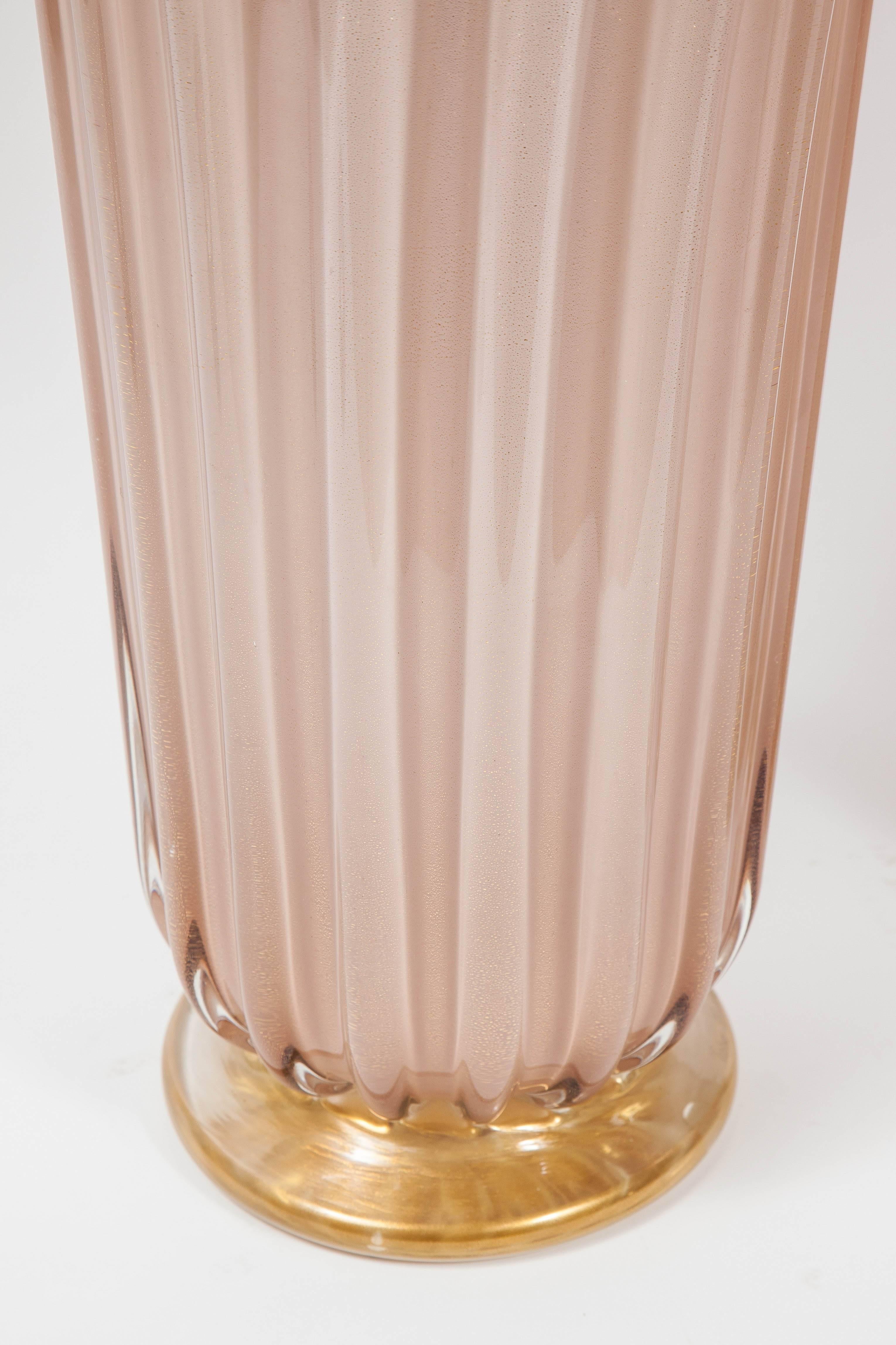 Italian Pair of Square Murano Glass Vases