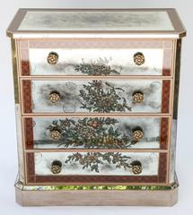 Pair of Églomisé Mirrored Chest of Drawers, circa 1940s