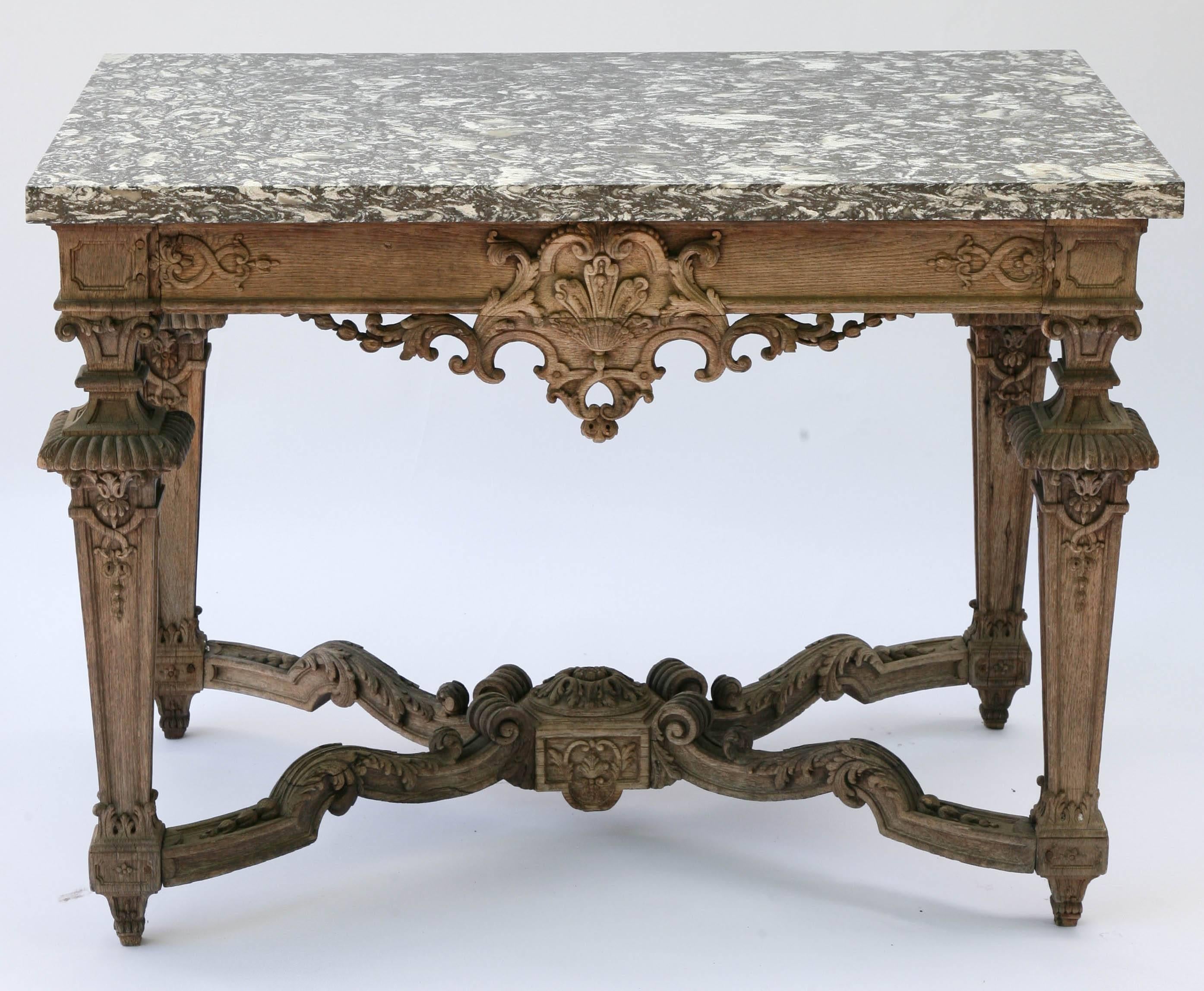 British Finely Carved 19th Century Bleached Oak Console Table with Marble Top For Sale