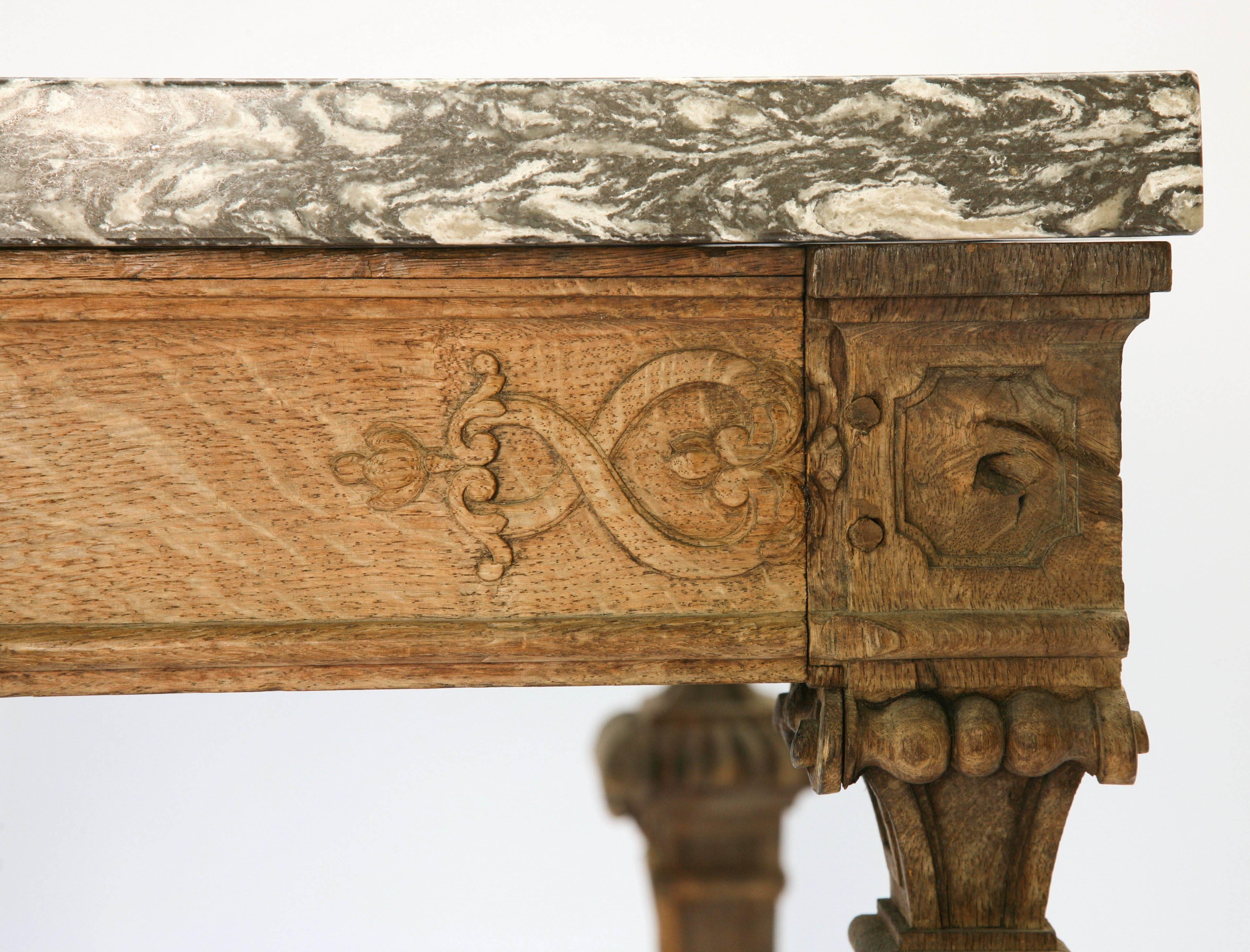 Finely Carved 19th Century Bleached Oak Console Table with Marble Top For Sale 6