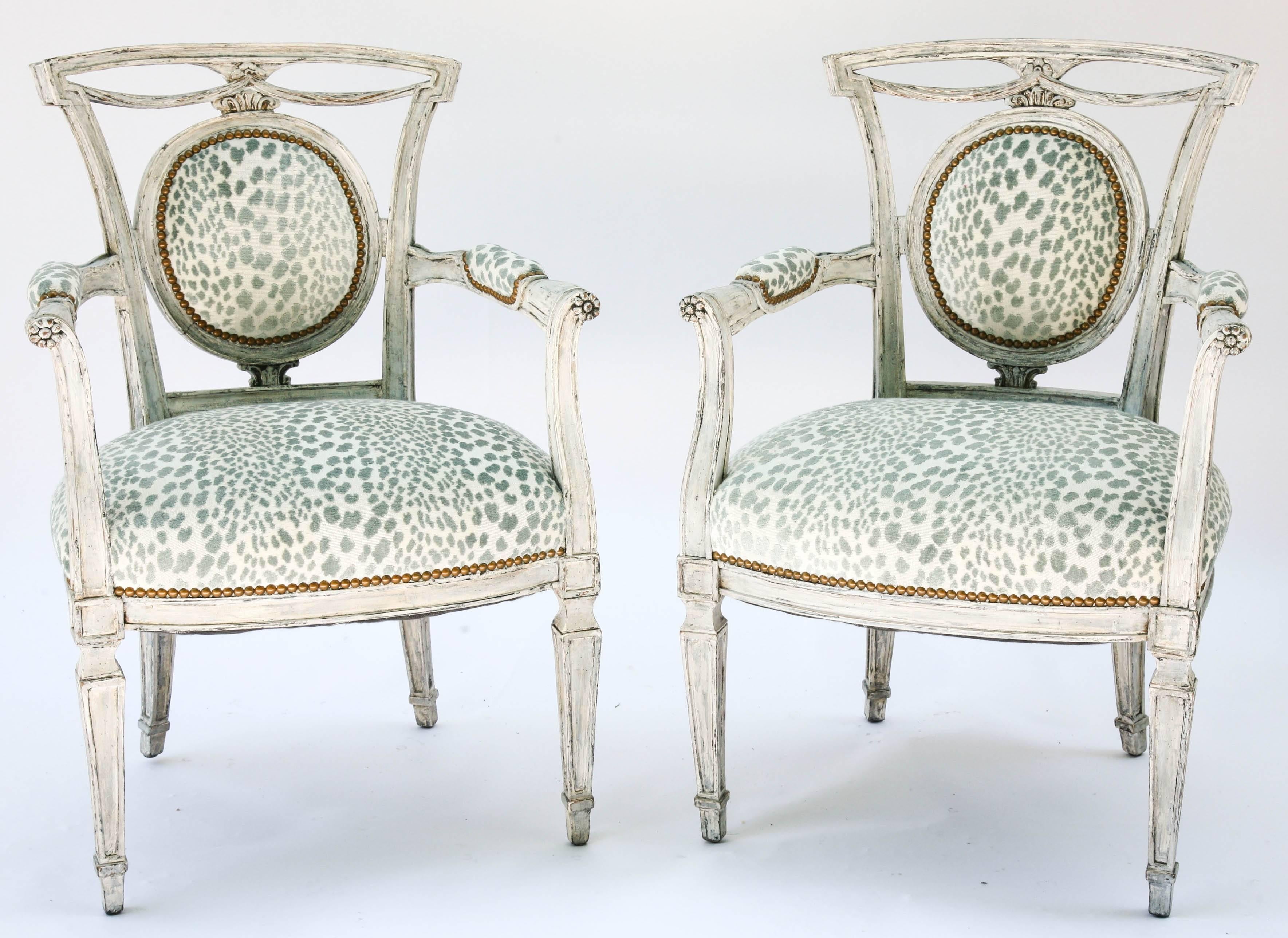 Italian Pair of Venetian Style Painted Armchairs, Early 20th Century