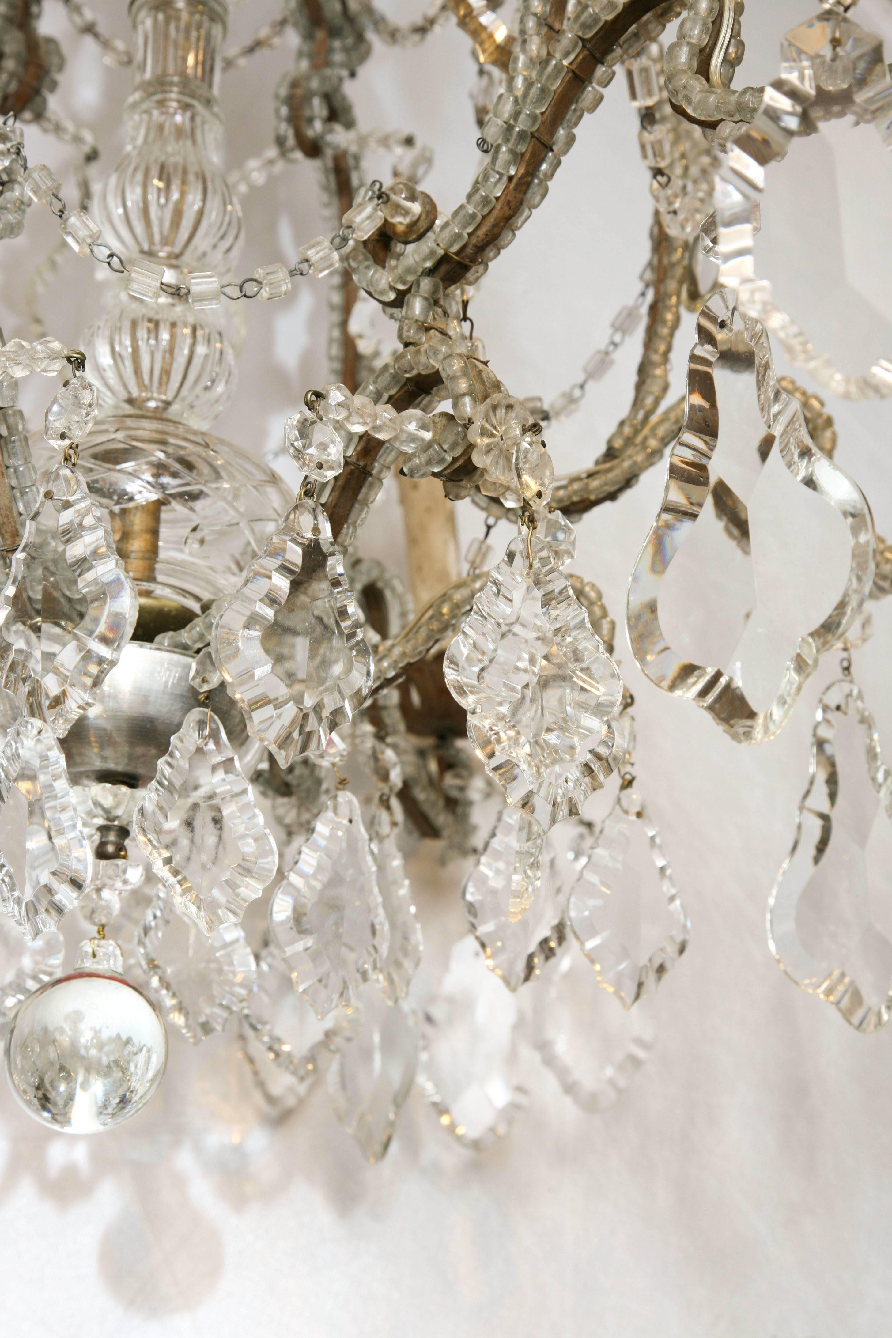 Italian Crystal Beaded Six-Light Chandelier, Early 20th Century  For Sale 6
