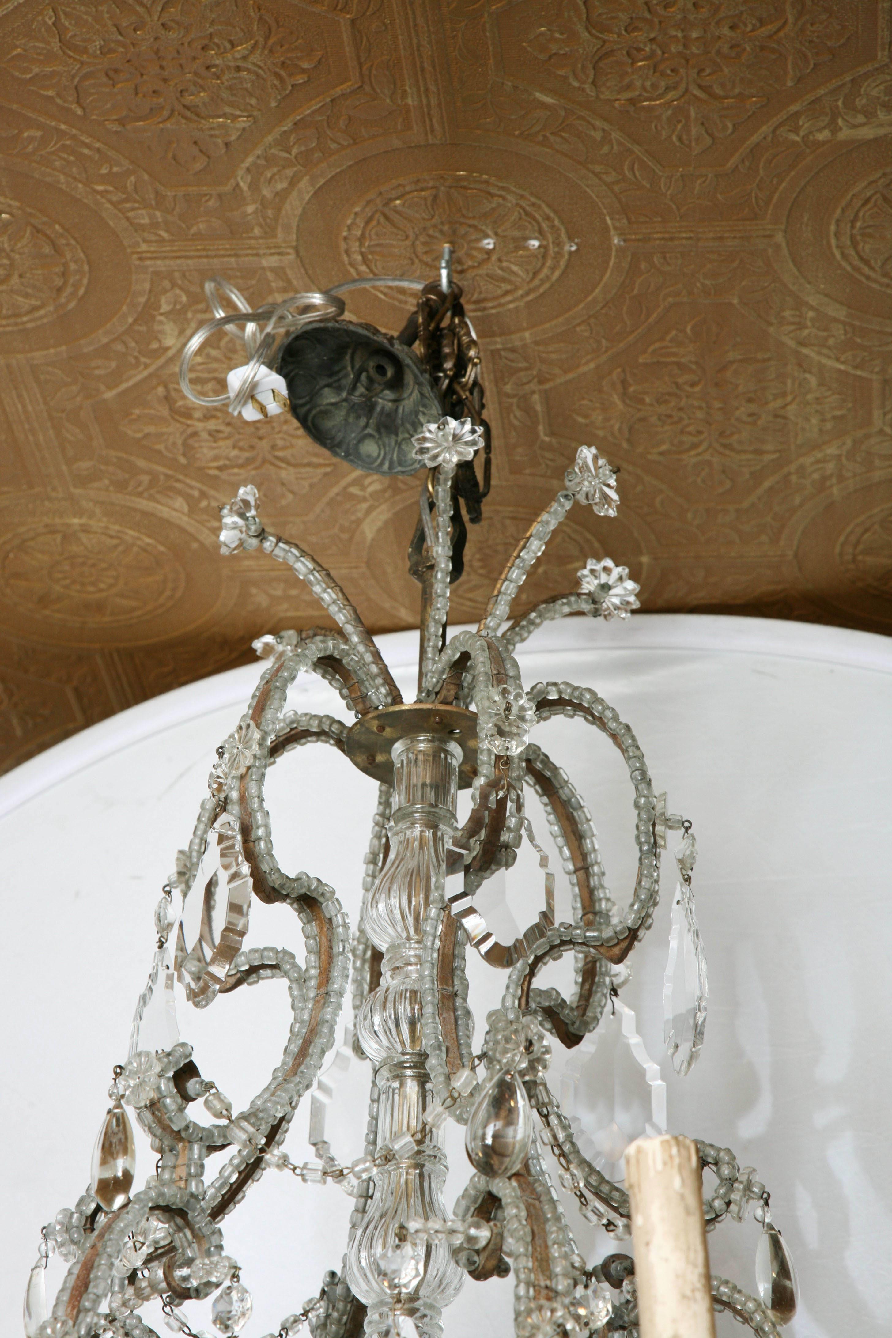 Italian Crystal Beaded Six-Light Chandelier, Early 20th Century  For Sale 7