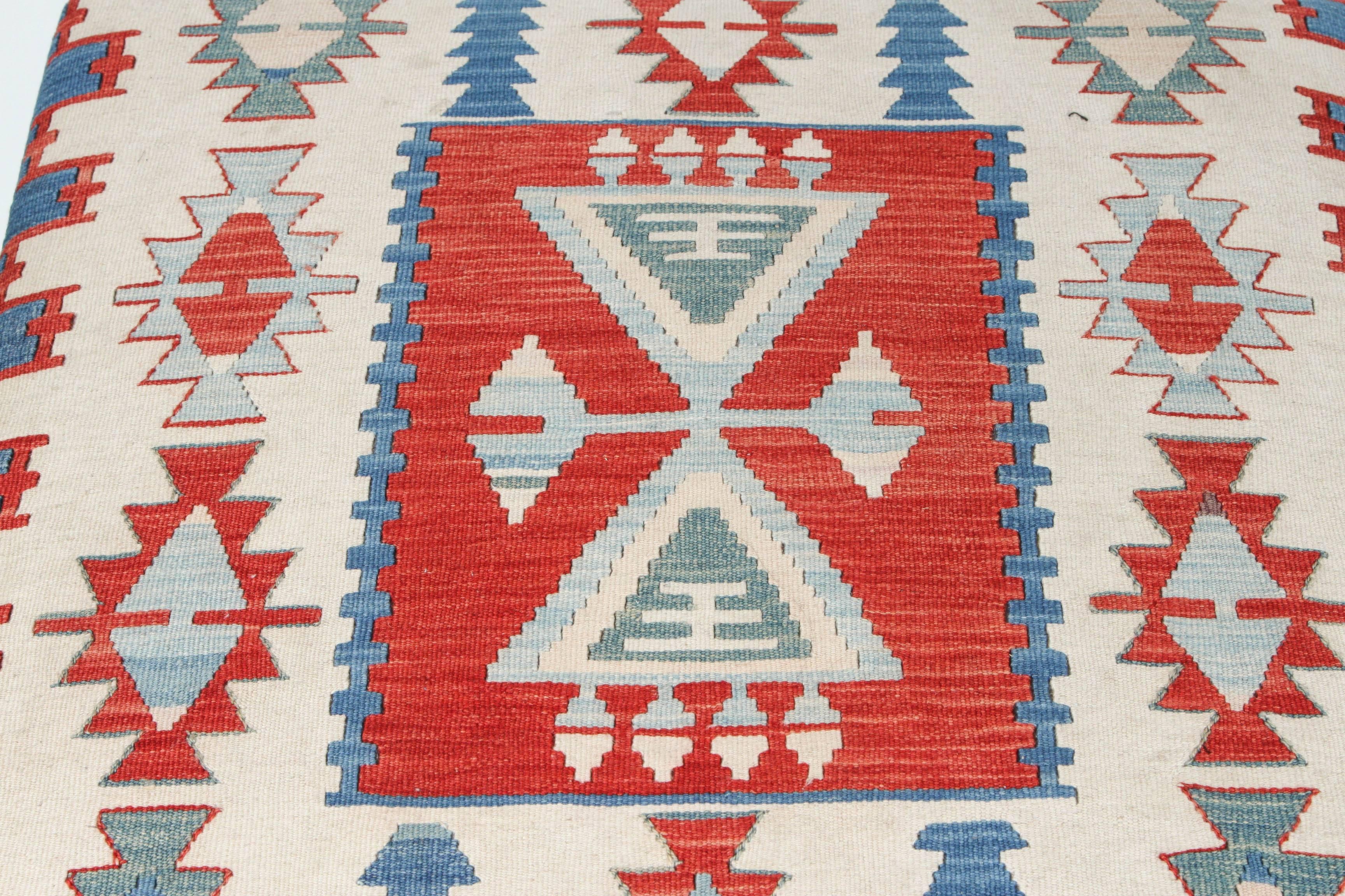 Vintage Kilim Rug Ottoman with Walnut Legs 1