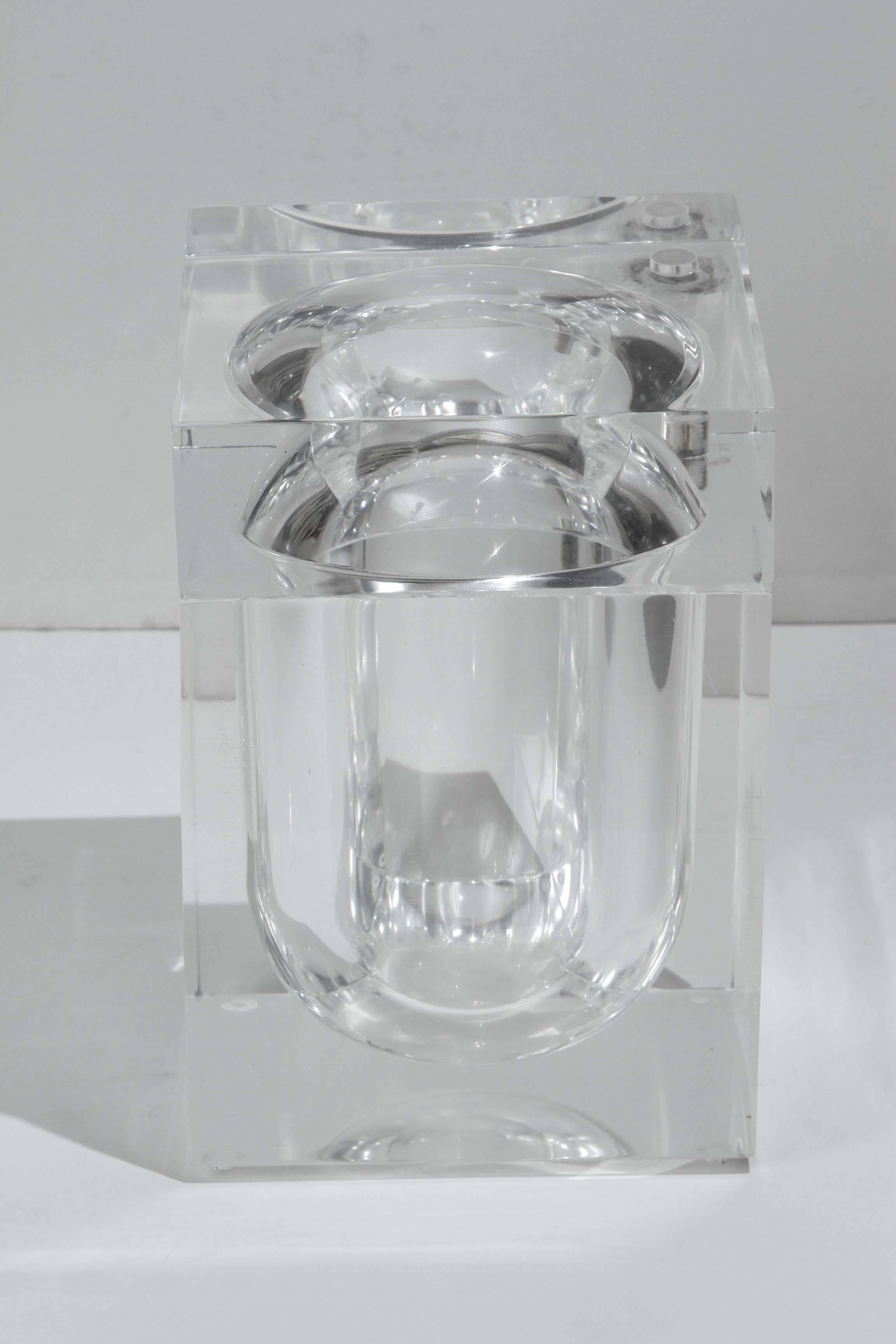 Acrylic ice bucket or candy dish with a hinged swivel lid. Attributed to Alessandro Albrizzi.