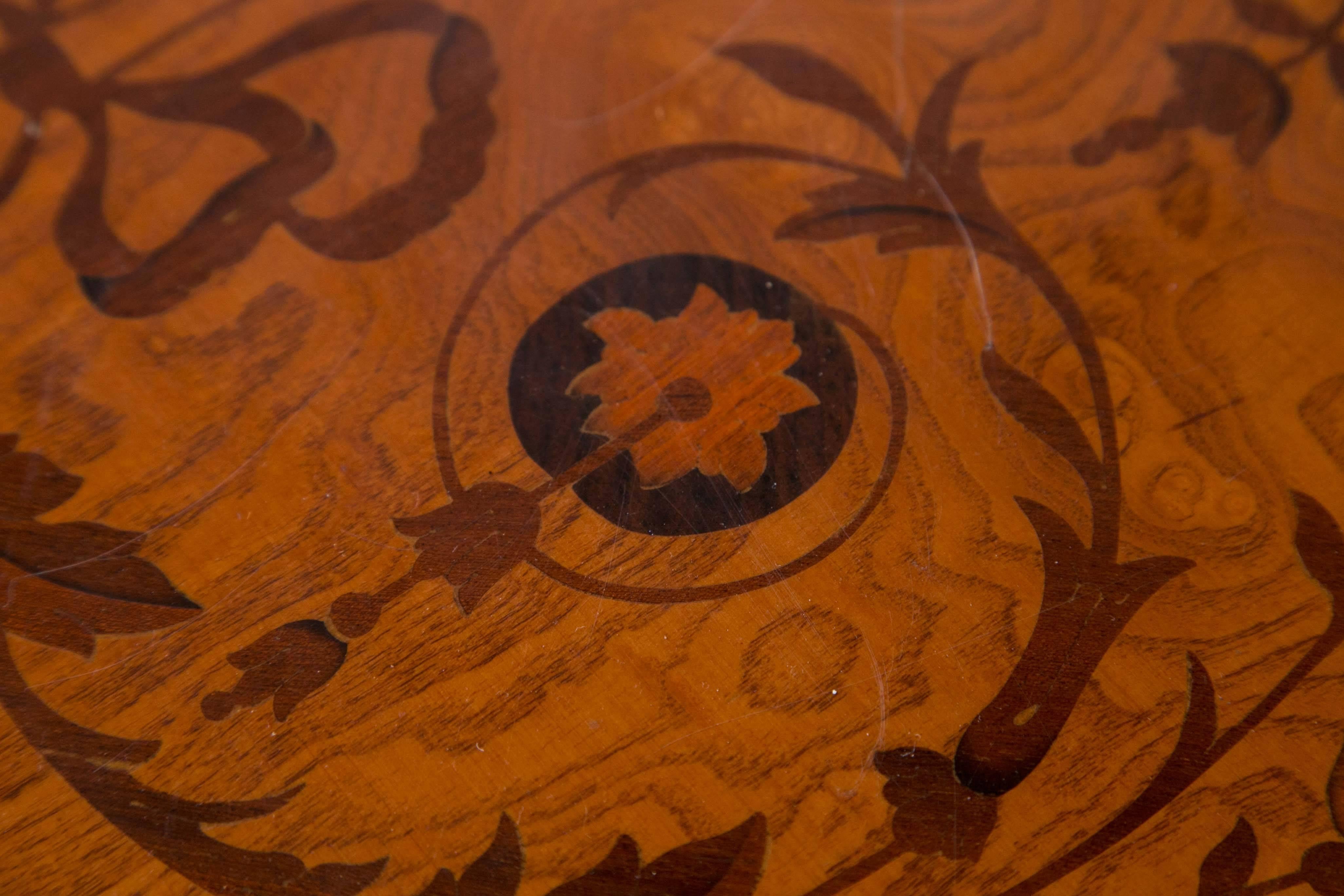 Marquetry Inlaid Mahogany Pedestal Base Center Table