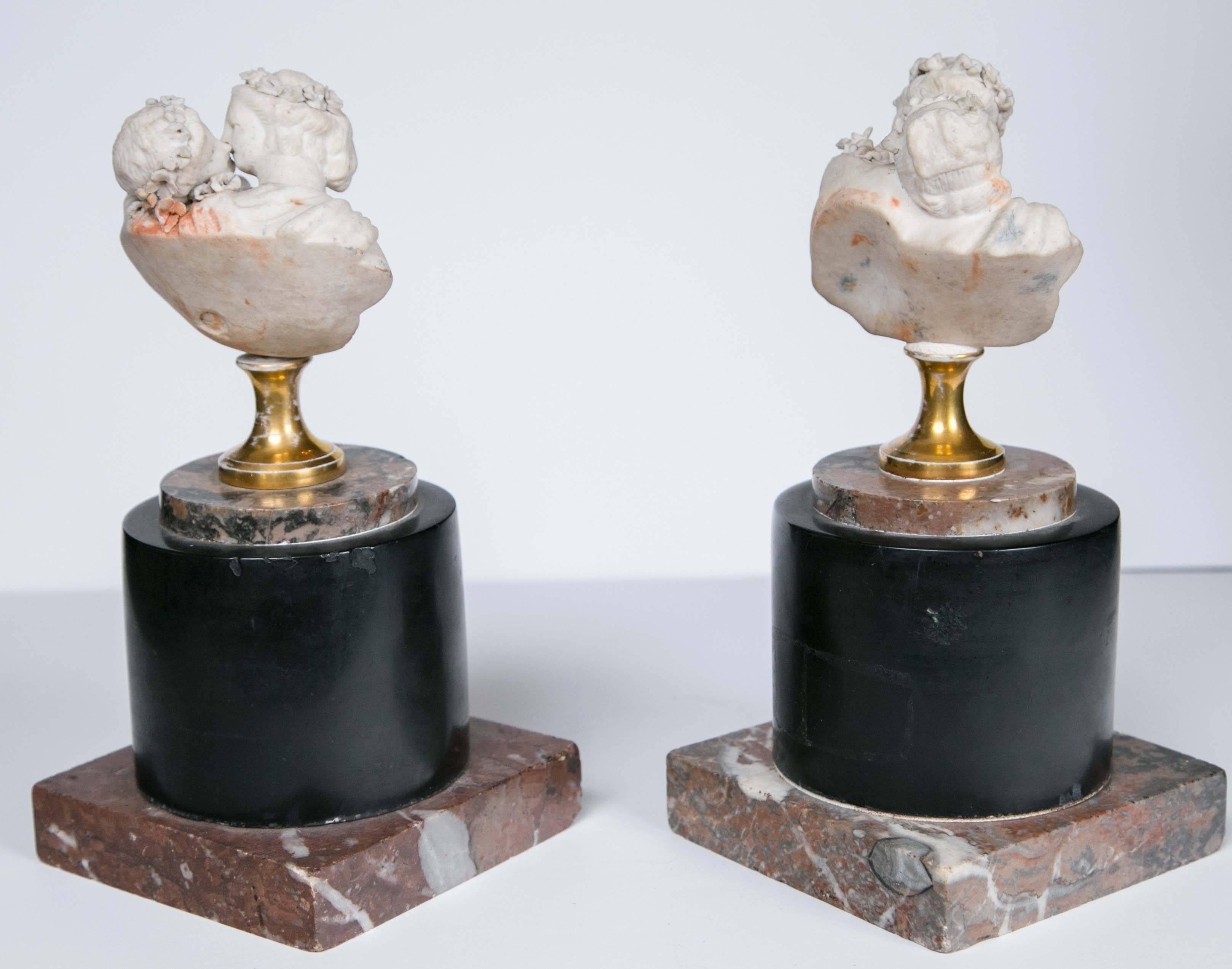 Rococo Pair of French Biscuit  Busts of Le Baiser Donne, after Houdon For Sale